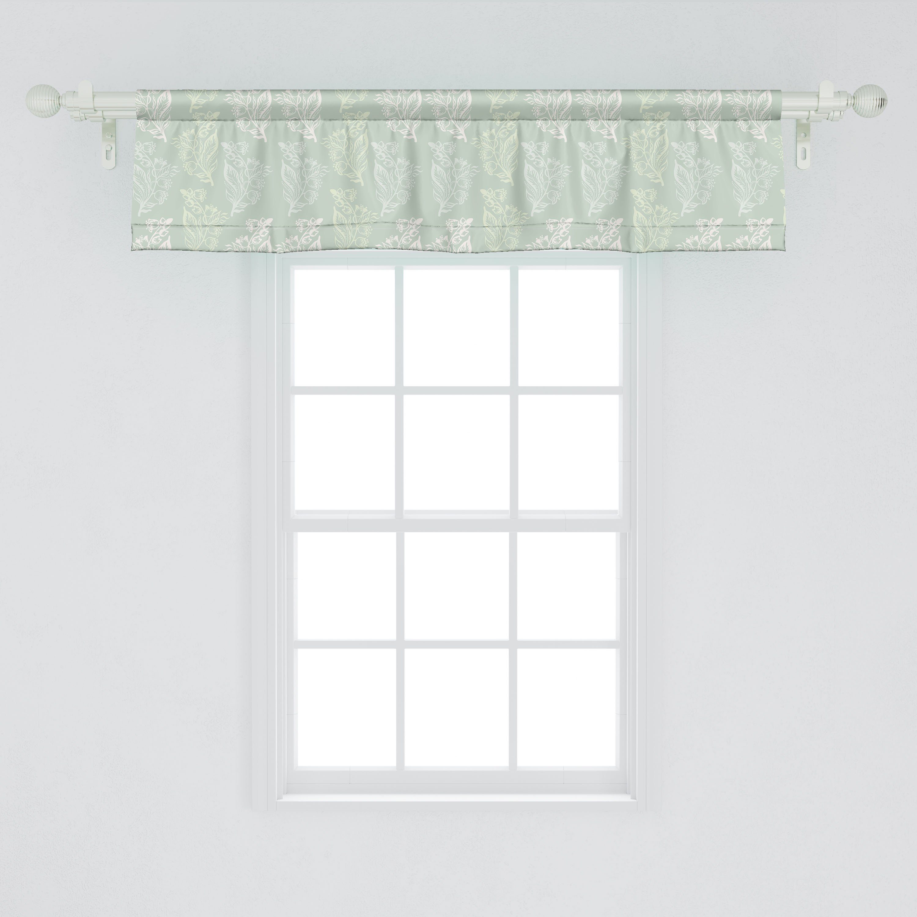 Scheibengardine Vorhang Volant für Microfaser, Schlafzimmer mit Abakuhaus, Stangentasche, Botanisch Kontinuierliche Dekor Blumen-Motiv Küche