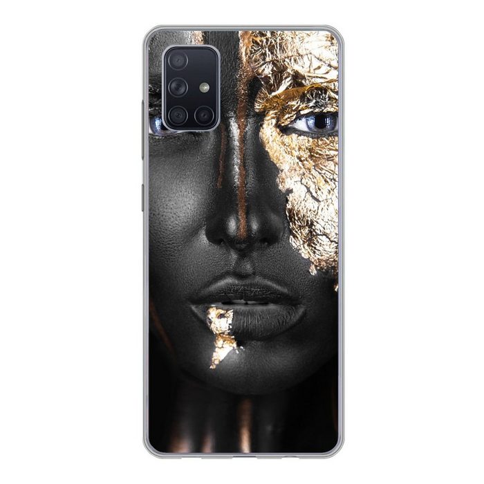 MuchoWow Handyhülle Frau - Blattgold - Schwarz - Gold - Luxus Phone Case Handyhülle Samsung Galaxy A71 Silikon Schutzhülle