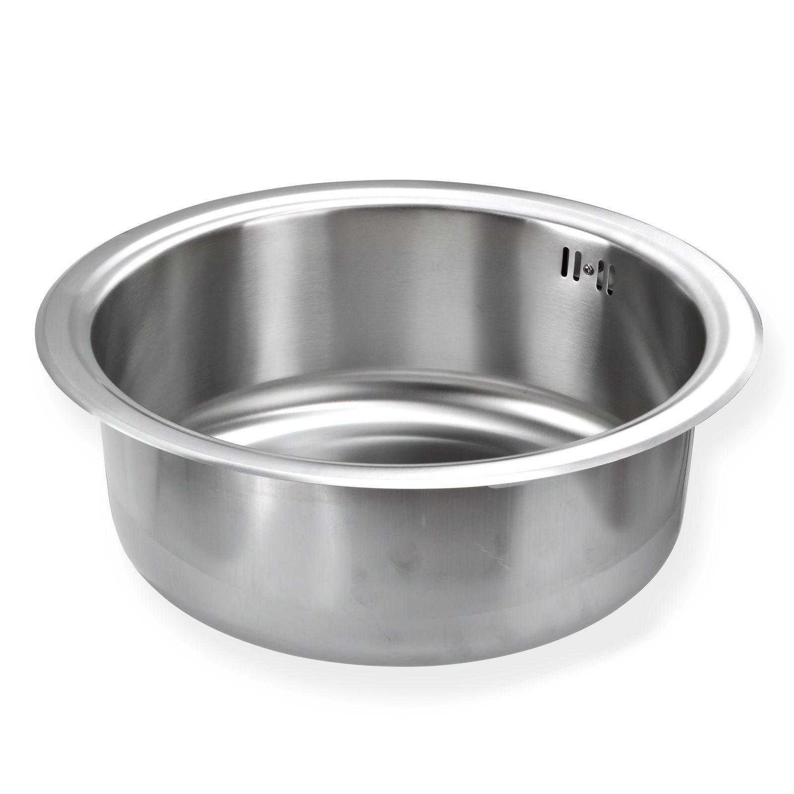 Stabilo Sanitär Edelstahlspüle Einbauspülbecken Chrom rund aus Edelstahl mit Ablaufsieb, 45/45 cm, (Komplett-Set, inkl. Siphon), Die Spüle ist Rost-und Hitzebes – Bild 3 von 5