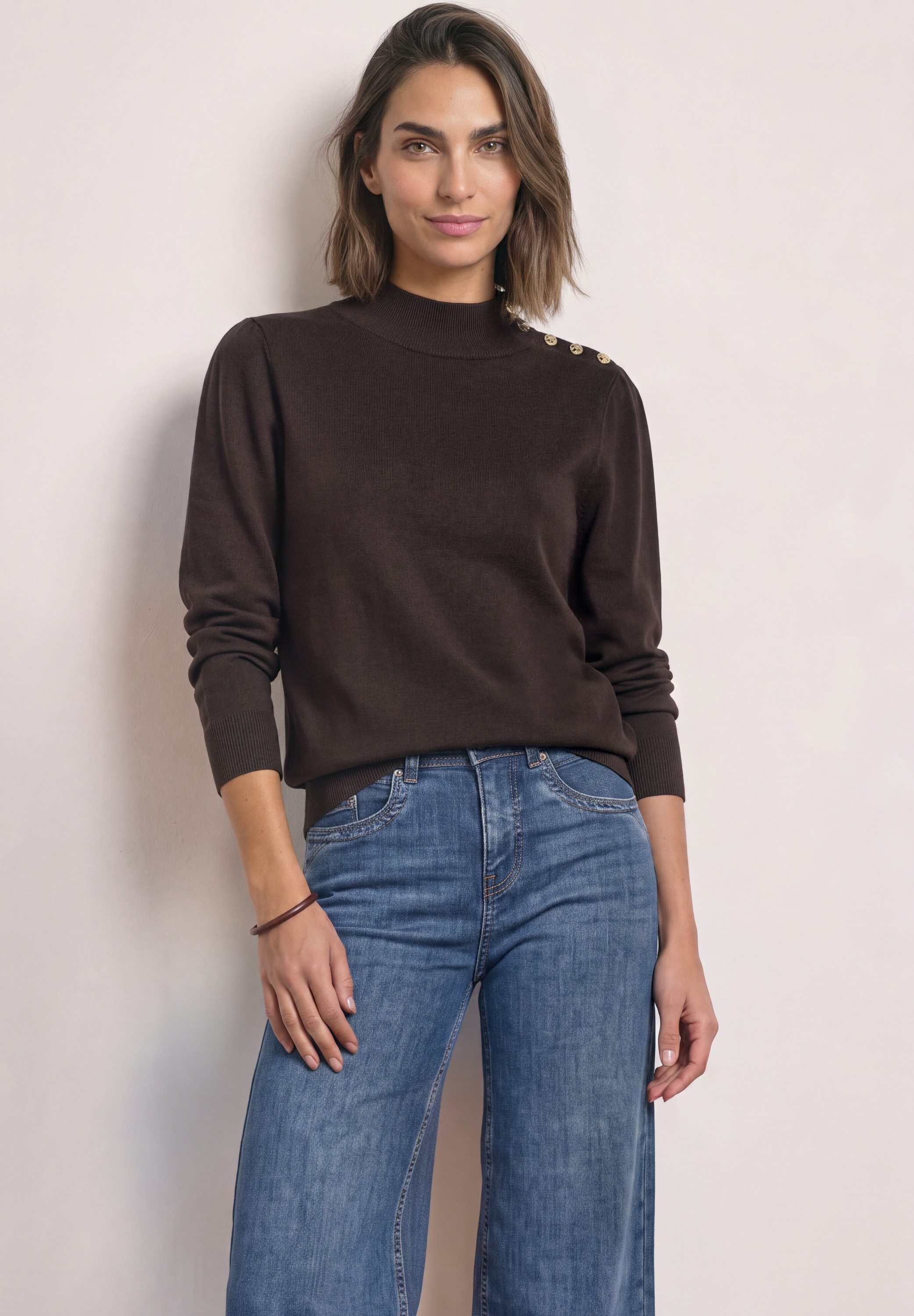 STREET ONE Strickpullover mit Turtle Neck und Knopfdetail