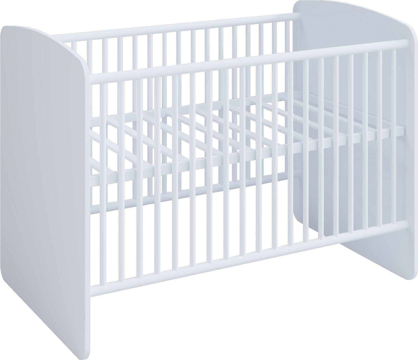 Lüttenhütt Babybett, Babybett mit Liegefläche 70 x 140 cm, höhenverstellbarer Lattenrost Weiß/Weiß