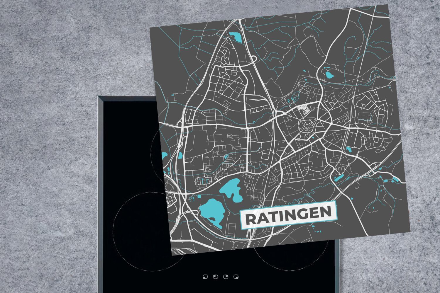 - Ratingen Deutschland - tlg), cm, - Karte, küche Vinyl, Stadtplan 78x78 (1 Blau MuchoWow Herdblende-/Abdeckplatte Arbeitsplatte für Ceranfeldabdeckung, -