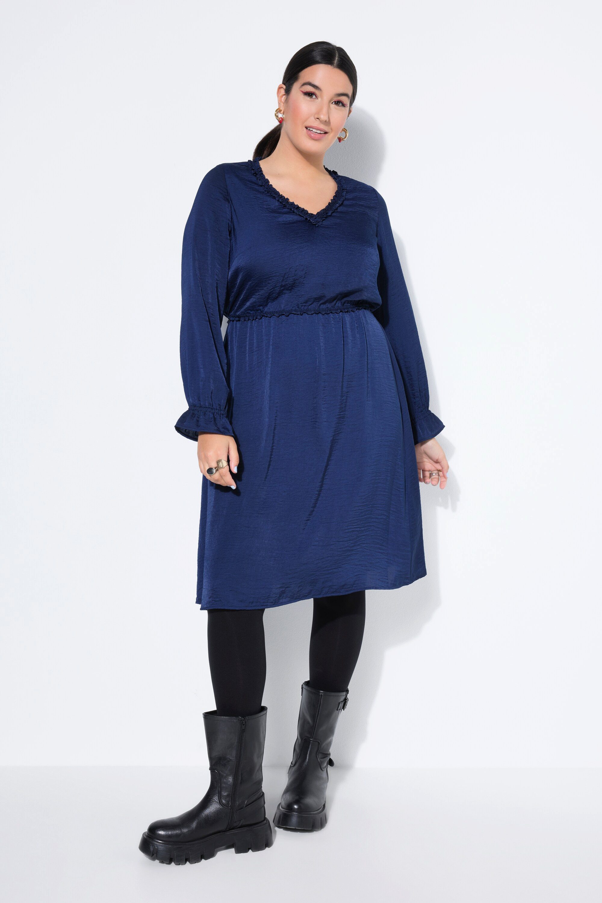 Jerseykleid Midikleid A-Linie Rüschen Langarm