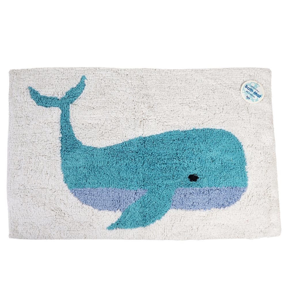 Rex London Badematte Wal-Motiv, wunderbar weich, sehr wasserabsorbierend, ca. 80 x 50 cm, Baumwolle, rechteckig, maritimes Design