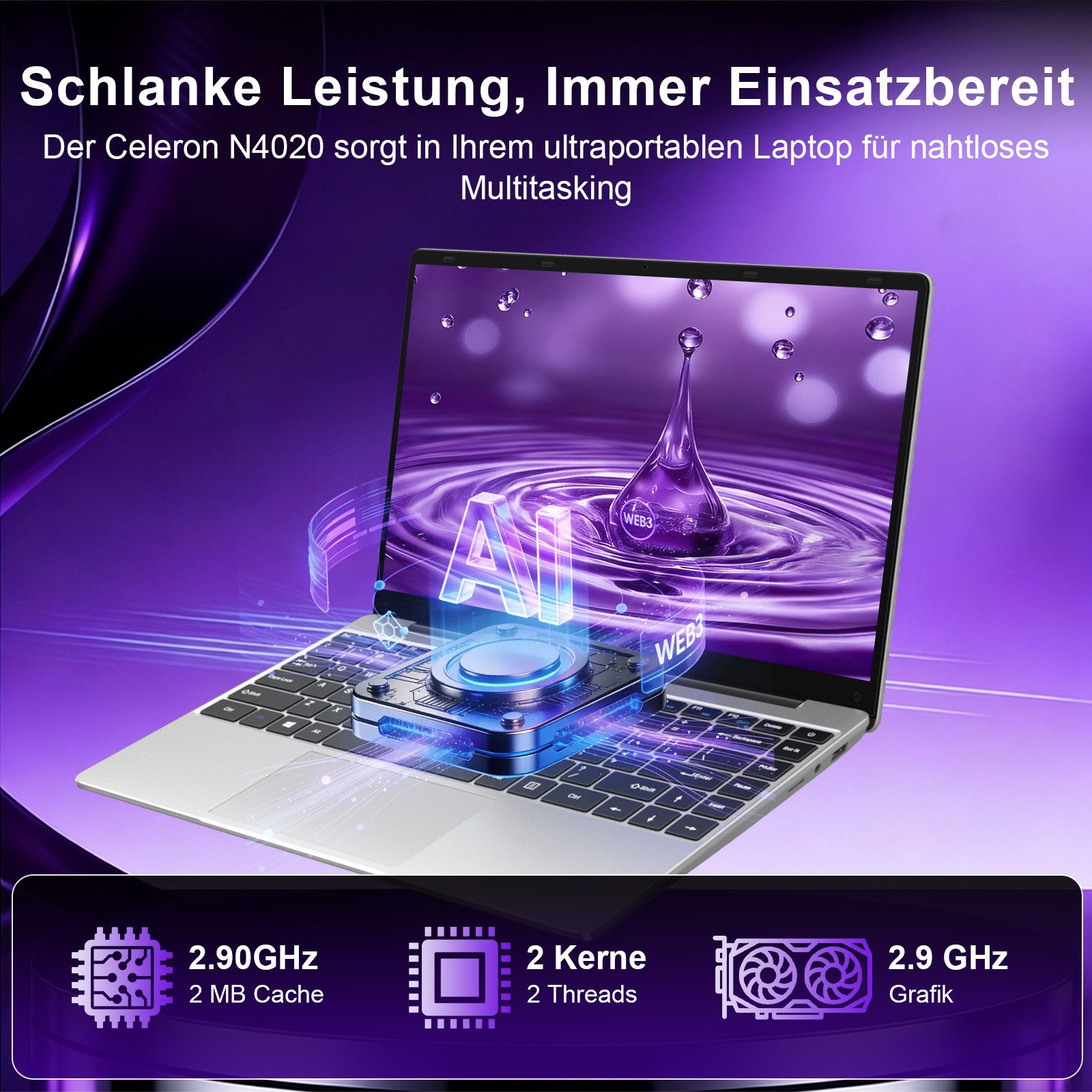 bvate B5 Laptop, 14 Zoll, N4020, 6GB RAM, 256GB SSD Notebook Notebook (35 cm/14 Zoll, Celeron N4020 N4020, Celeron N4020, 6 GB, 256 GB SSD, 180° Drehung/Low Blue Light-Zertifizierung/Deutsche Tastaturaufkleber)