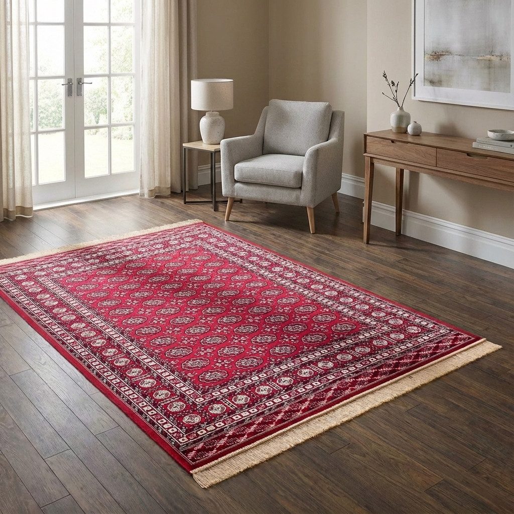 TaCa Home Teppich Vintage Designer Kurzflor, rechteckig, Höhe: 6 mm, Schlafzimmer Kinderzimmer Wohnzimmer Esszimmer Flur, rot - 67 x 105 cm