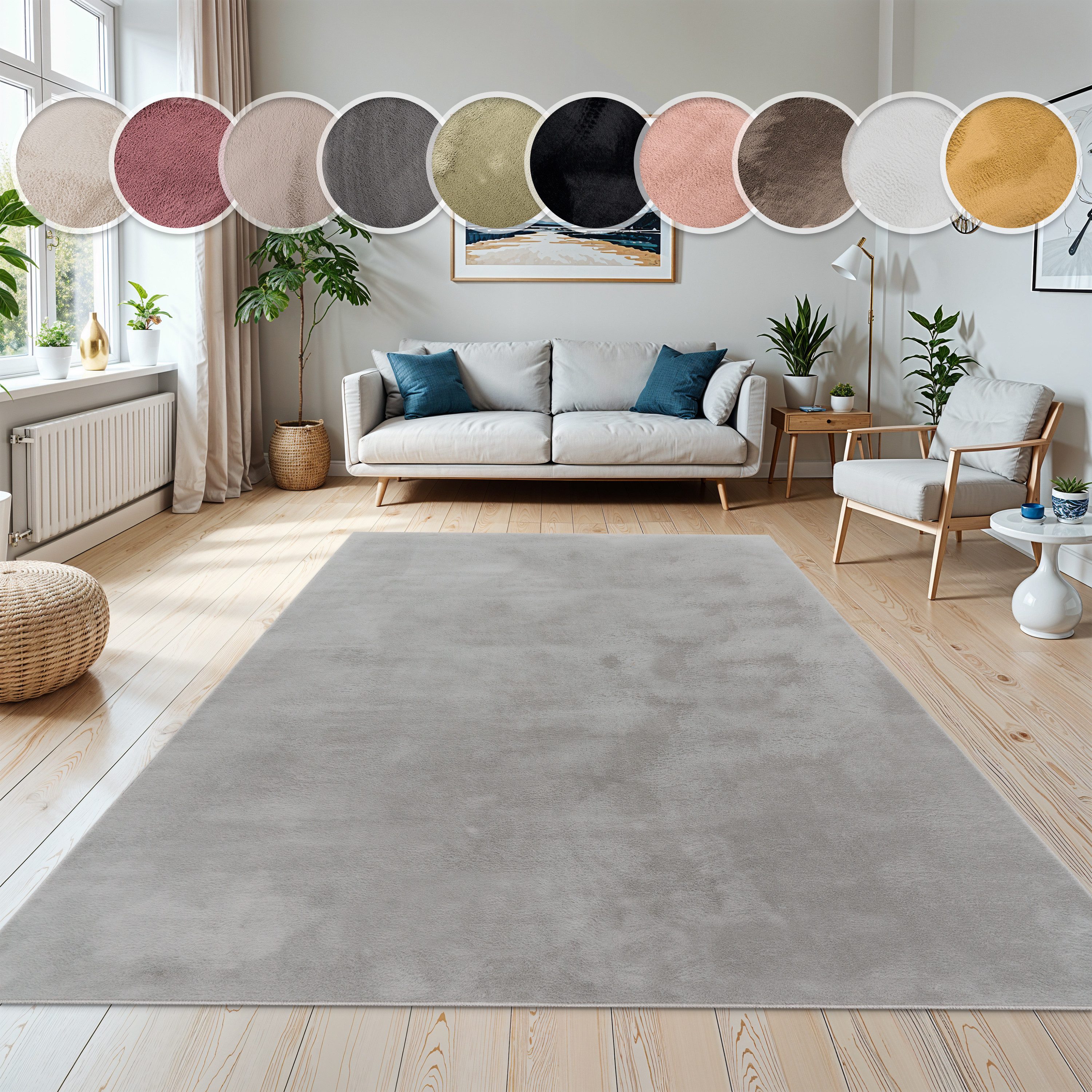 Paco Home Fellteppich Kunstfell Soft 380, rechteckig, Höhe: 14 mm, Langflor, Kuschelteppich - besonders weich, Uni-Farben
