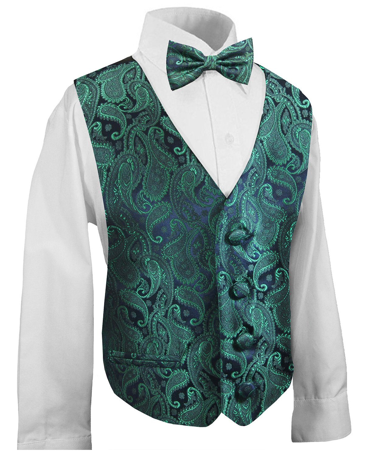 Paul Malone Anzugweste Festliche Kinderweste Jungenweste Kinder Anzug Weste (Set, 3-tlg., mit Weste, Hemd und Fliege) grün KV14-Fliege