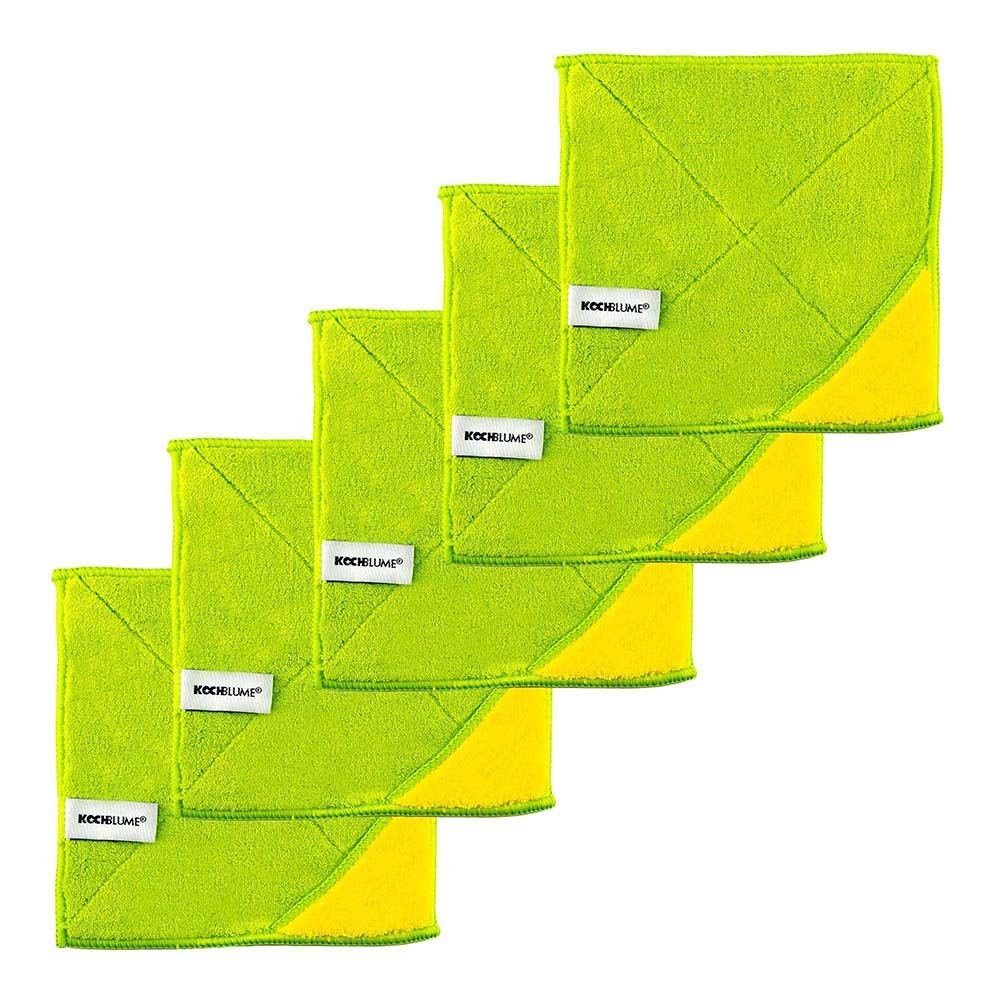 Kochblume Geschirrtuch Microfasertuch 18 x 18 cm, (Spar-Set, 5-tlg), 800g/m² Qualtität limette/gelb