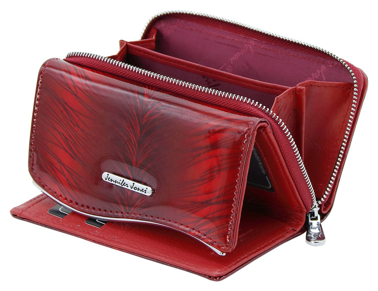 J JONES JENNIFER JONES Geldbörse Elegantes Damen Leder Portmonee RFID-Schutz viele Fächer Glanz-Optik, Frontfach mit geschwungener Zierleiste