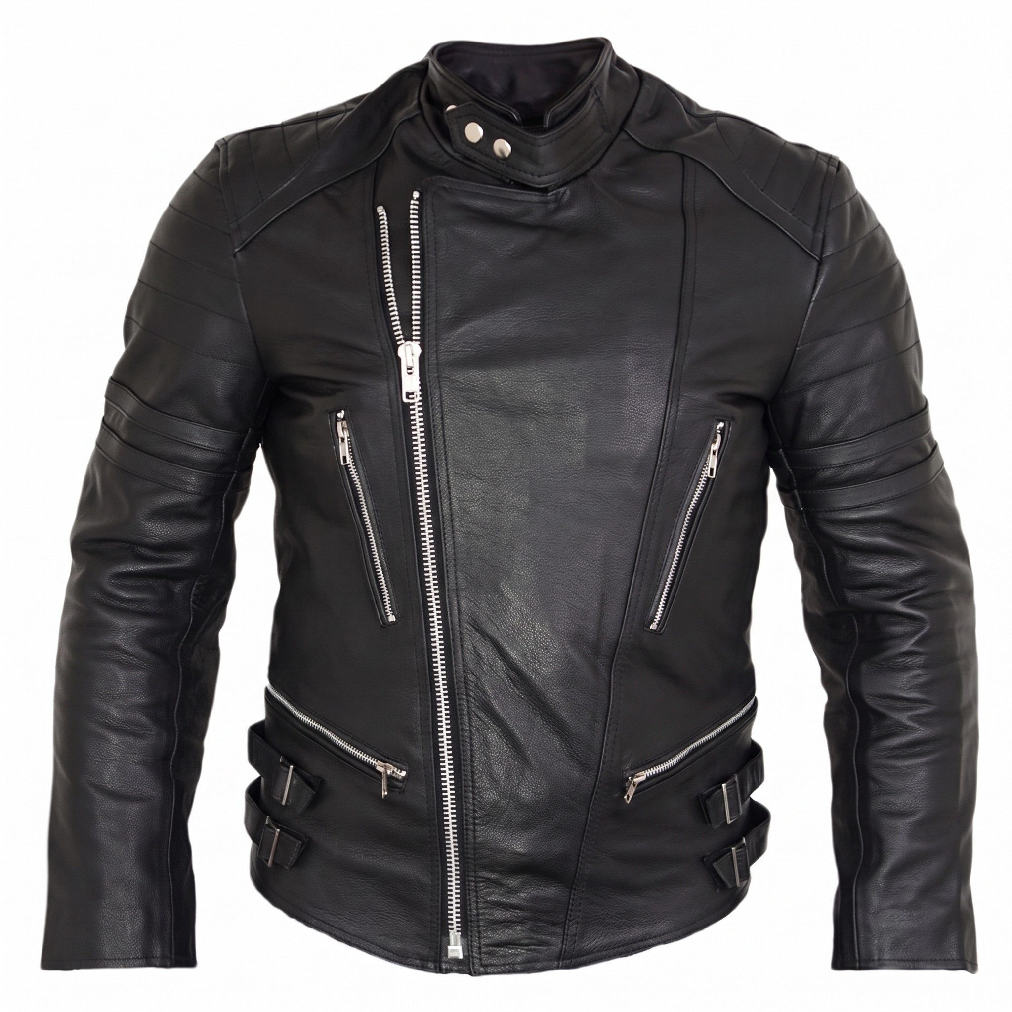 MDM Motorradjacke Retro Herren Motorrad Lederjacke in Schwarz mit Protektoren Retro Stil