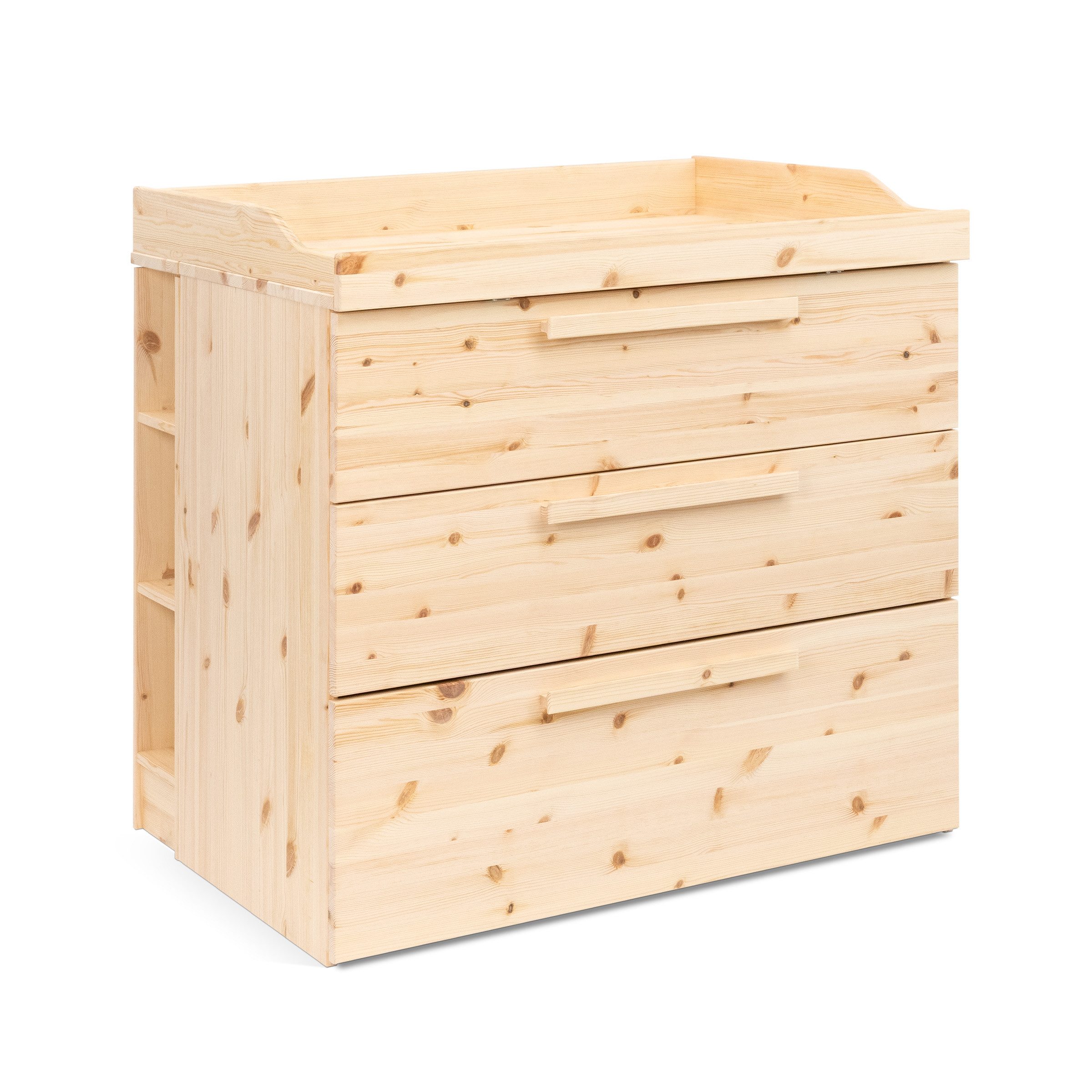 Ehrenkind Wickelkommode Linia mit abnehmbarem Wickelaufsatz aus Kiefer, 2 Schubladen + Rollschublade + Regal, made in Europe