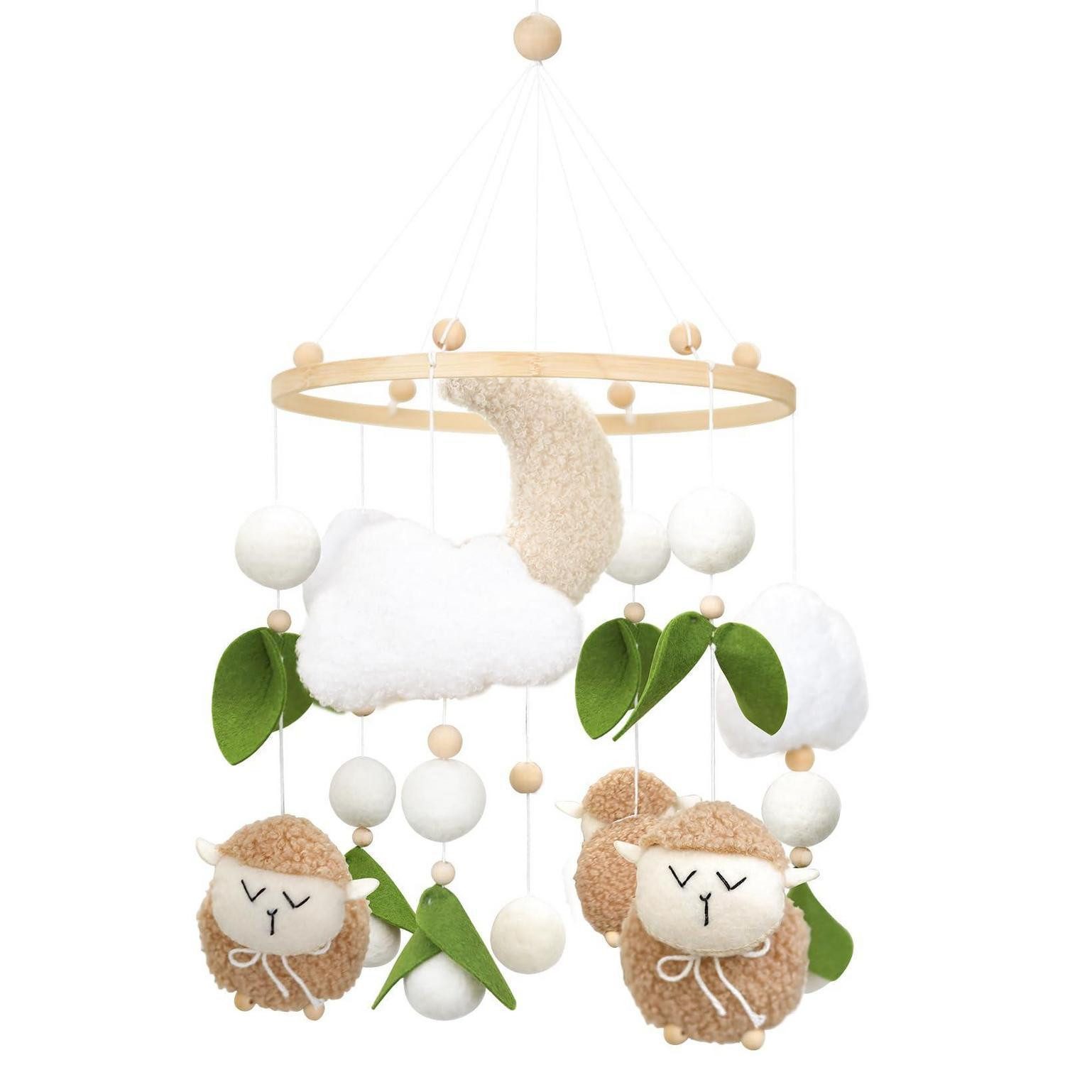 LuxusKollektion Mobile Mobile Baby Bettglocke 3 Schafe Sterne Wolken Mond Grün Schafe