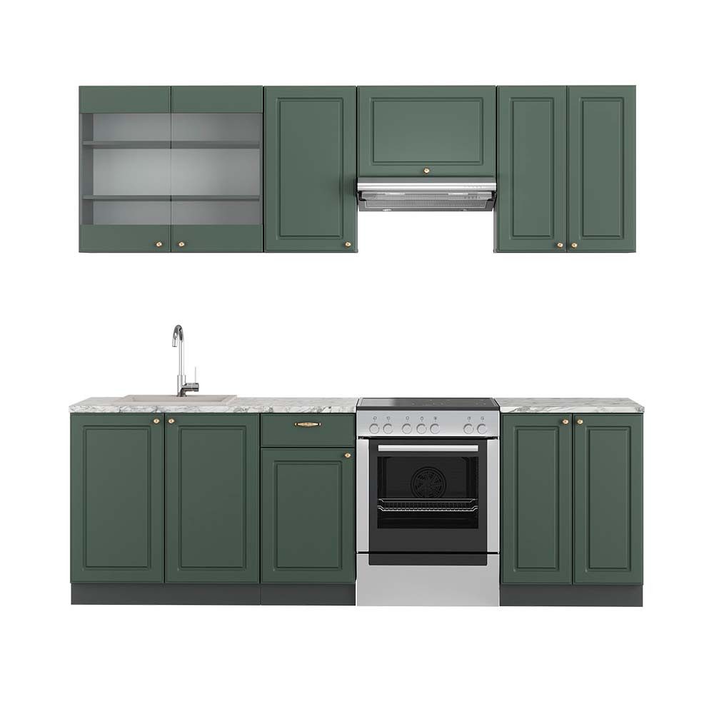 Vicco Küchenzeile Fame-Line, Grün-Gold Landhaus/Anthrazit, 240 cm, AP Marmor