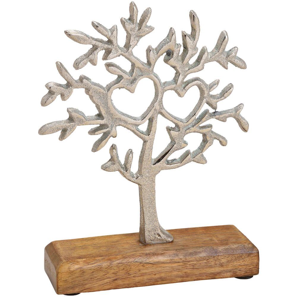 matches21 HOME & HOBBY Dekofigur Baum Aufsteller Herzen Metall Holzsockel Deko silber 1 Stk 15 cm (1 St)