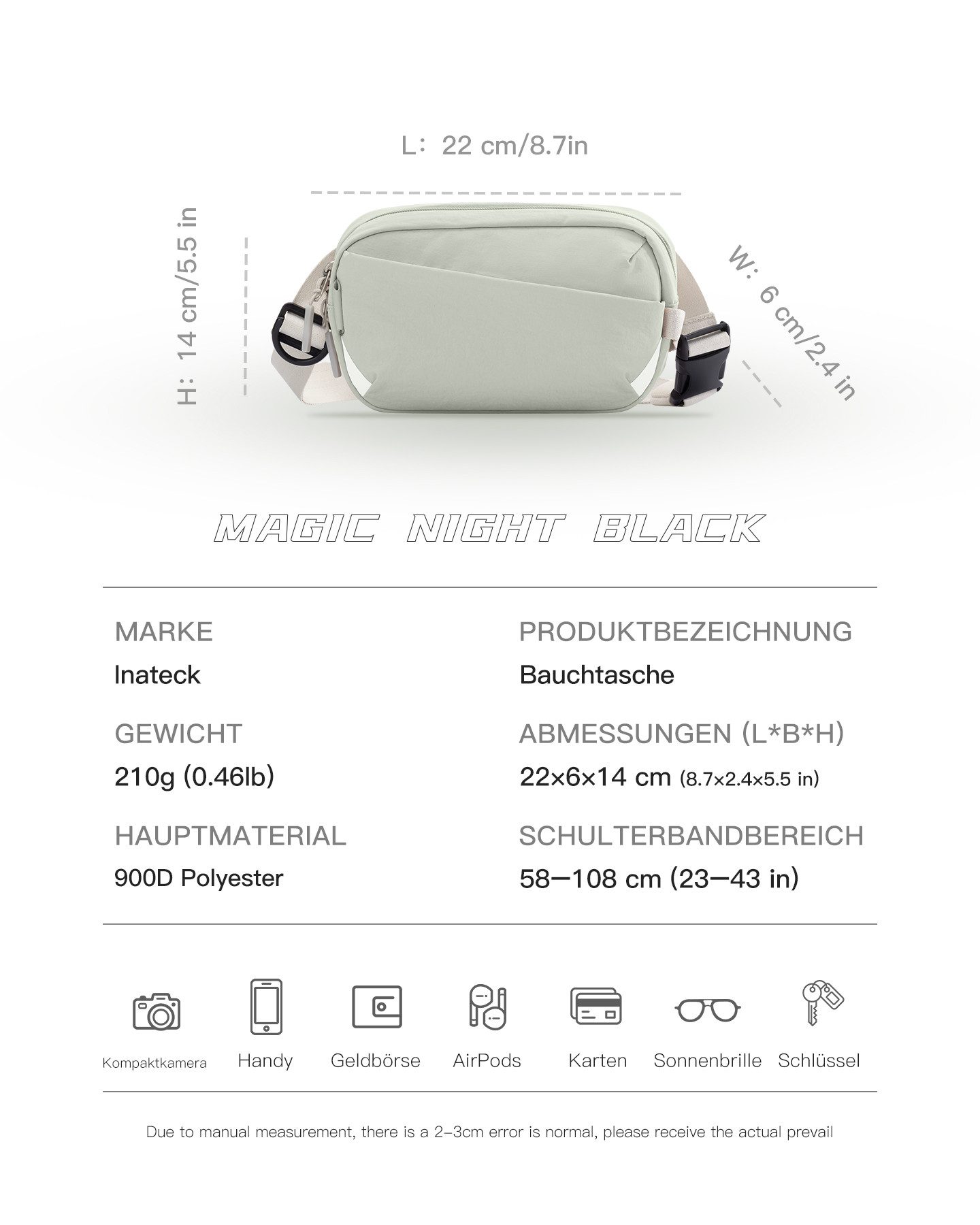 Inateck Gürteltasche Sling Bag, 1,5 Liter Bauchtasche Gürteltasche Brusttas günstig online kaufen