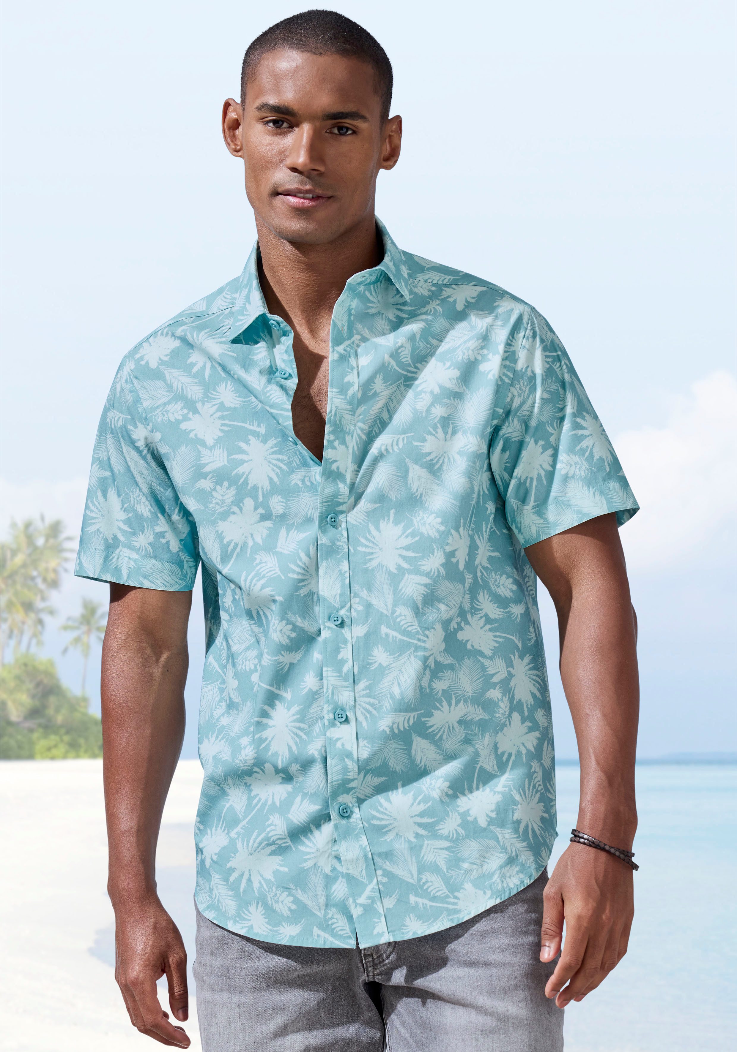 Beachtime Hawaiihemd "Regular fit", Kurzarm, Freizeithemd mit Palmenprint, günstig online kaufen