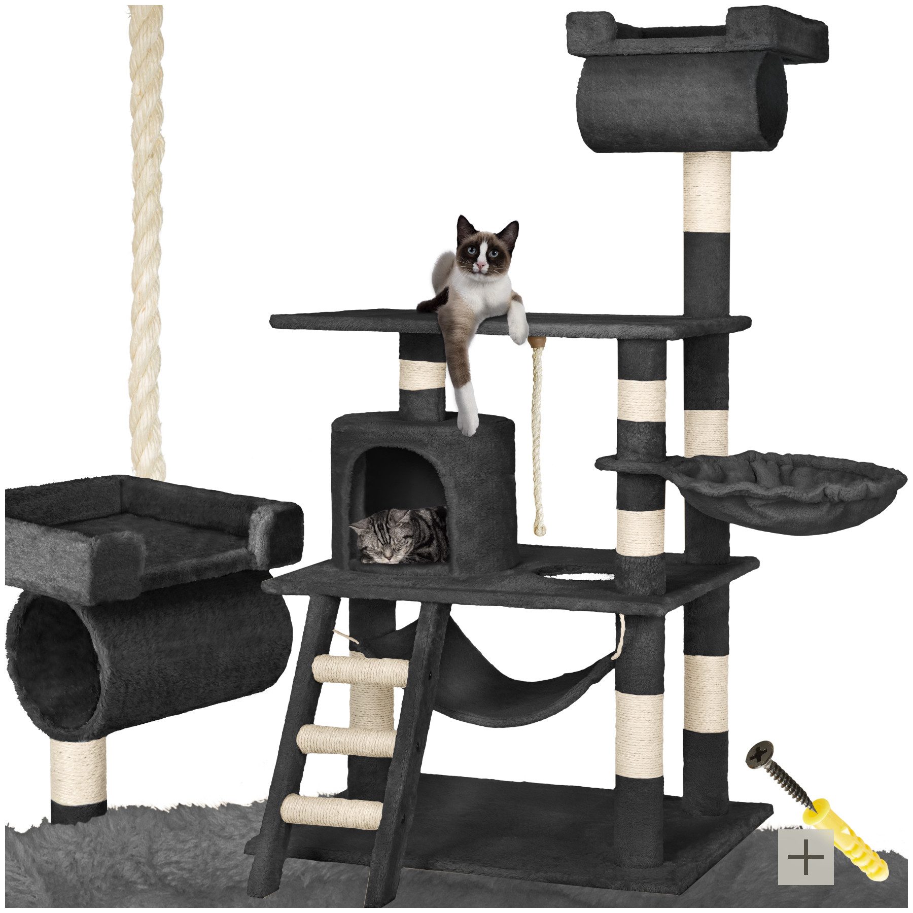 tectake Kratzbaum Katzenbaum Stokeley 141 cm Diverse Farben, Vielseitig mit robusten Sisalstangen und Plüschoberfläche von TECTAKE