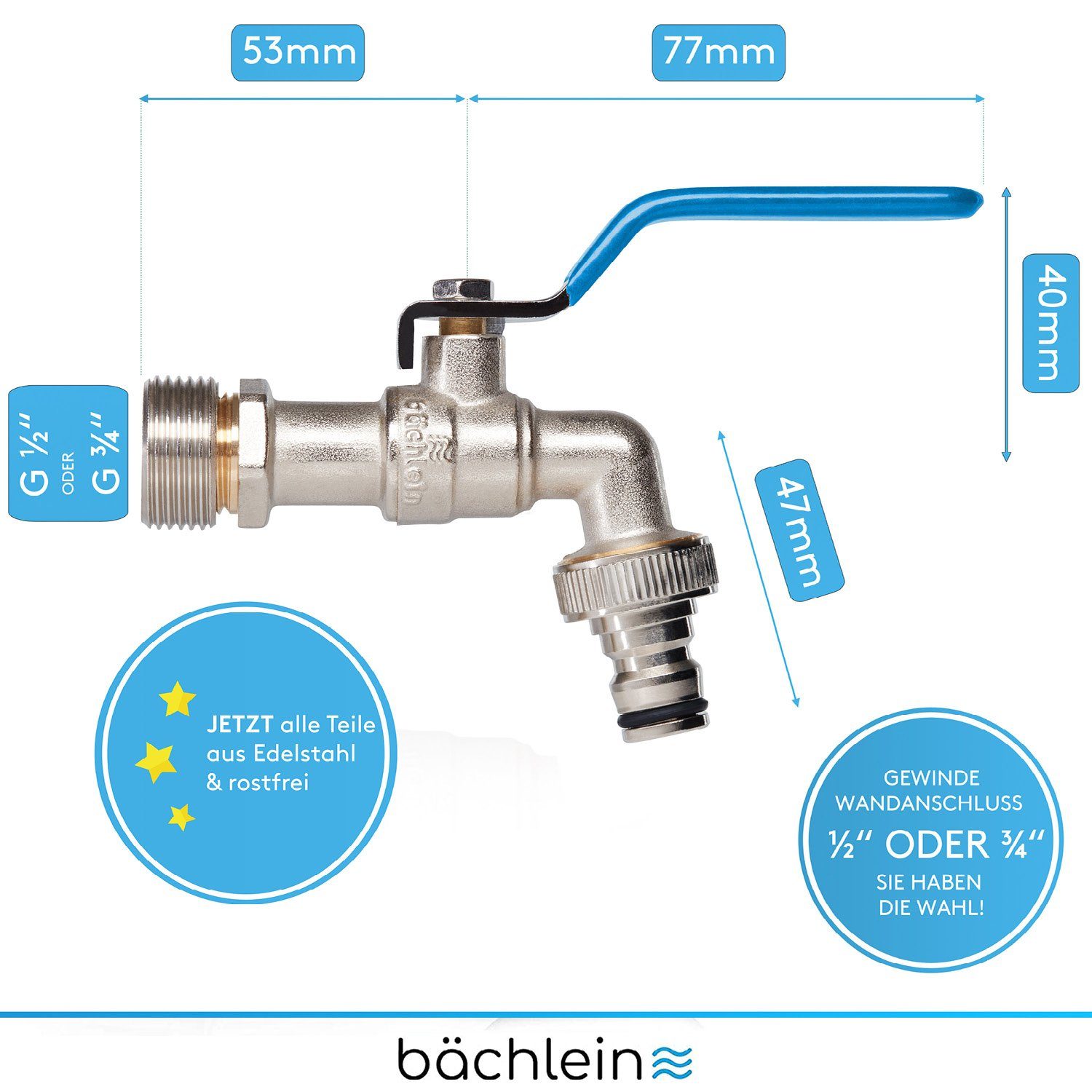 Bächlein Absperrventil Wasserhahn für den Garten - inkl. Adapter und PTFE-Tape – Bild 4 von 5