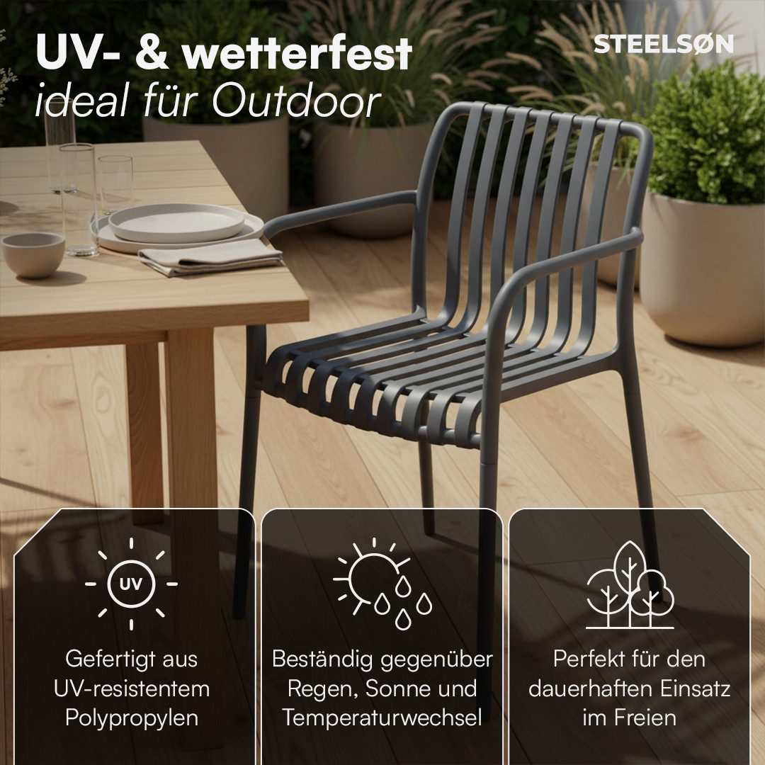 STEELSØN Gartenstuhl Pincoya wetterfest und UV-beständig (anthrazit, 2er Set), stapelbarer Balkonstuhl Kunststoff, verfügbar als 2er/4er/6er Set