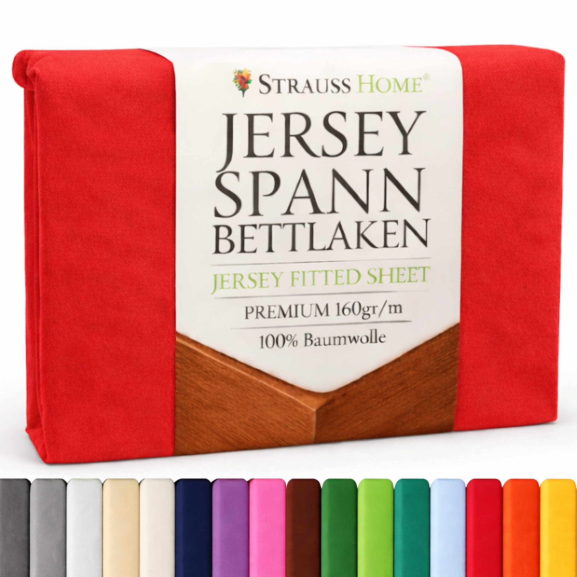 Strauss Home Spannbettlaken Premium 160 g/m² Gekämmte Baumwolle Jersey in Hotelqualität, Gummizug: Rundumgummi, OEKO-TEX®-zertifiziert - Hotelqualität – Formstabil & Langlebig
