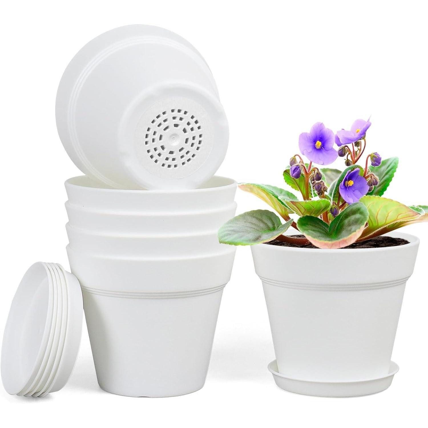 LuxusKollektion Blumentopf Blumentopf Plastik Untersetzer Ablauflöcher Hydrokultur 6er Weiß 6IN