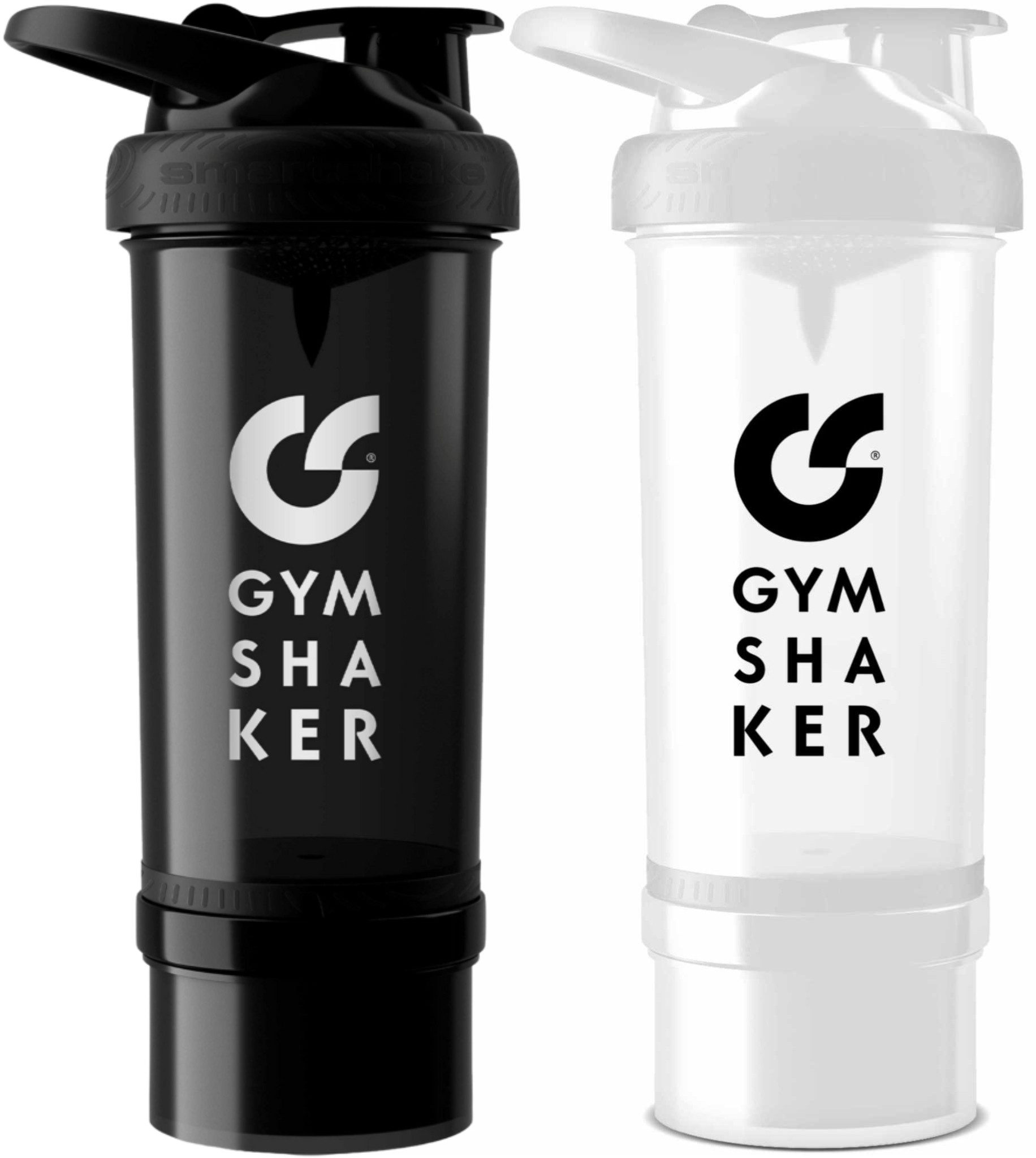 GYMSHAKER Protein Shaker mit Pulverfach 2er Pack Trinkflasche für Fitness, Gym & Bodybuilding, (2-tlg), spülmaschinengeeignet, auslaufsicher, separates Pulverfach mit Deckel