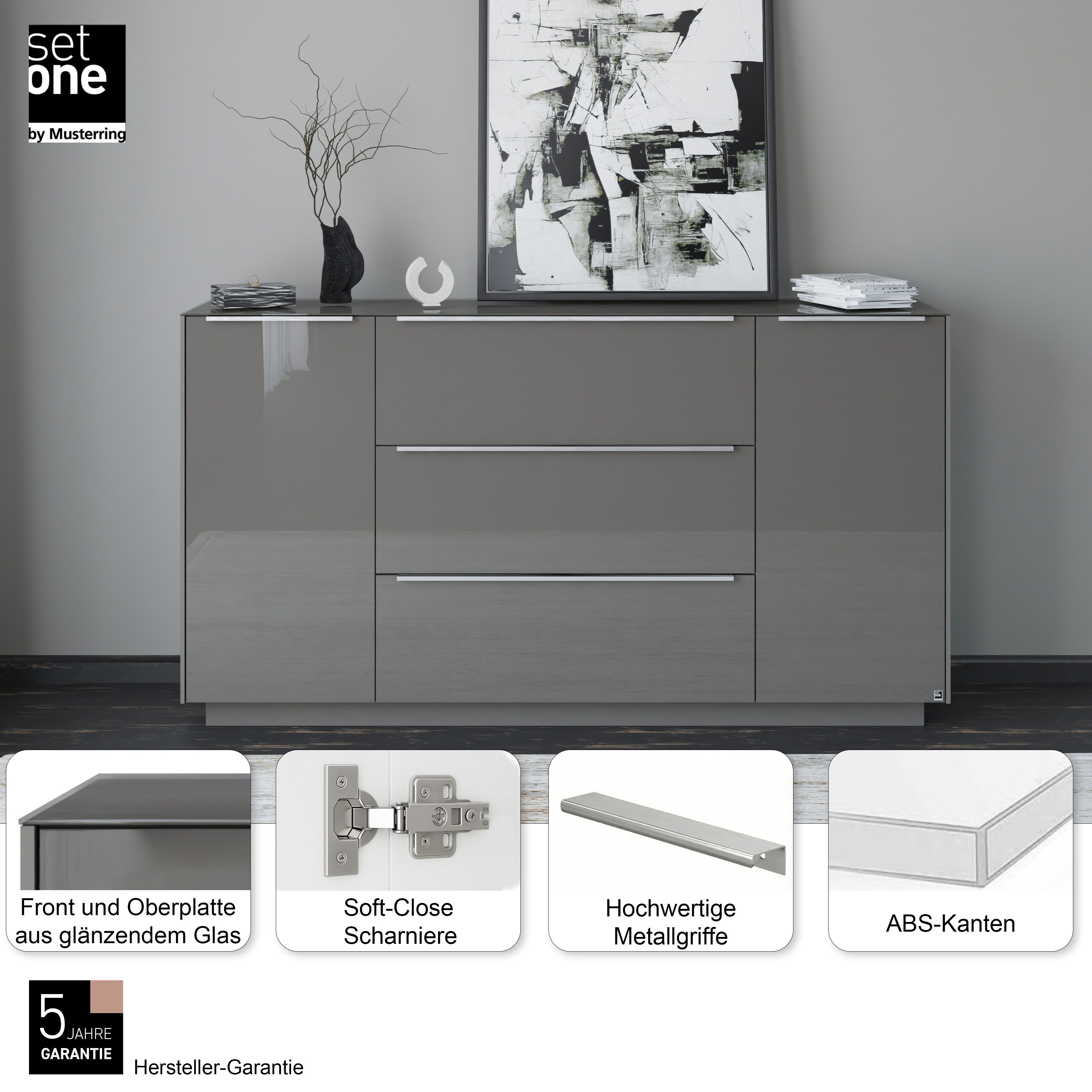 set one by Musterring Sideboard Reno (1 St), Mit Sockel in diversen Farben, 102 cm Höhe & Farbauswahl