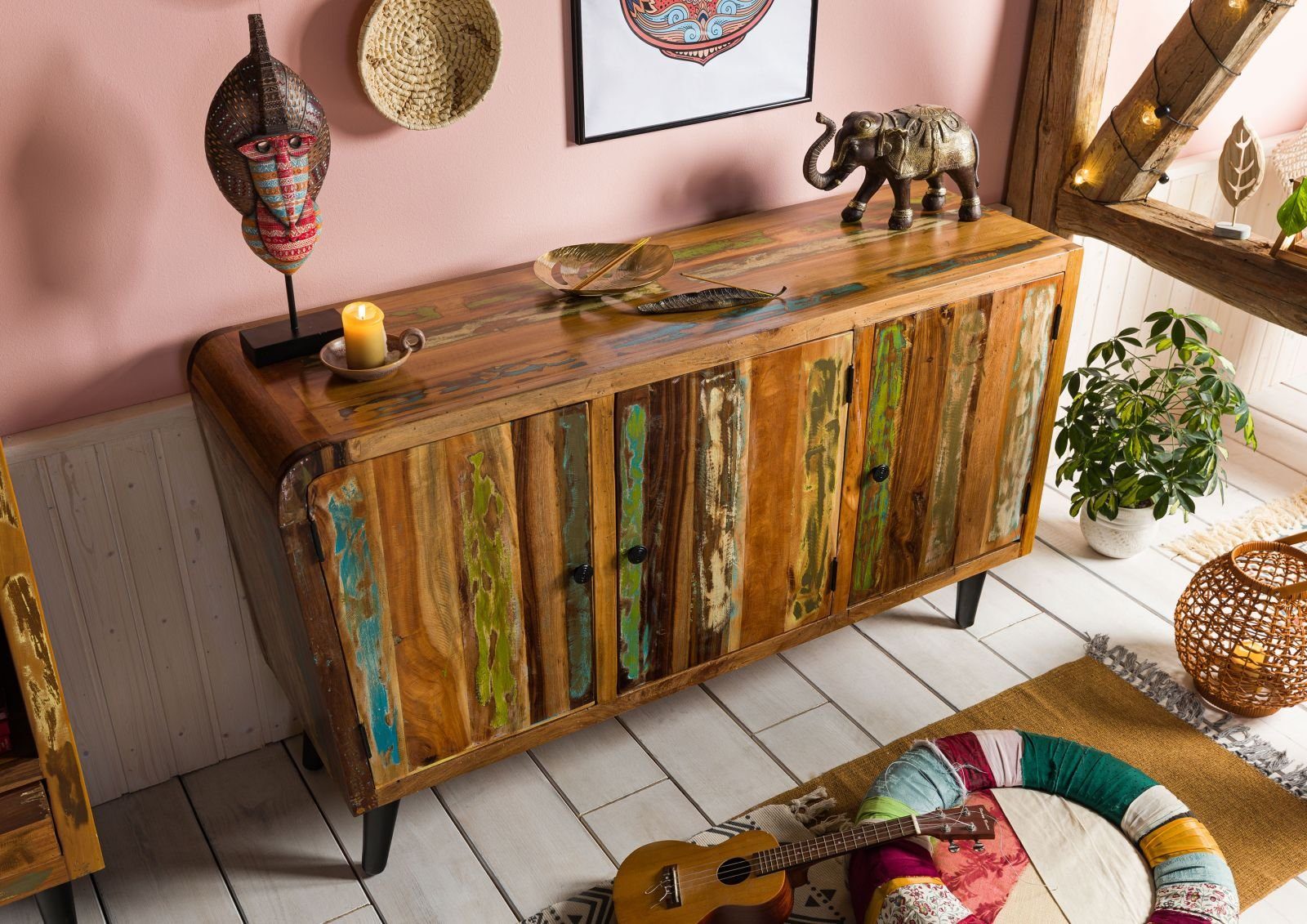Massivmoebel24 Sideboard (Sideboard Altholz 150x45x86 mehrfarbig günstig online kaufen