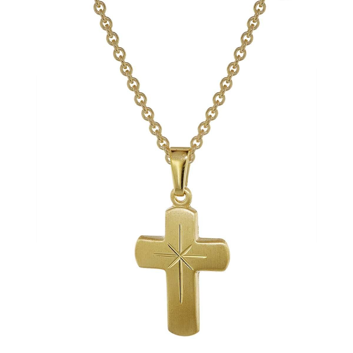 trendor Kreuzkette 48610, Kreuz für Kinder Gold 333 mit goldplattierter Silberkette