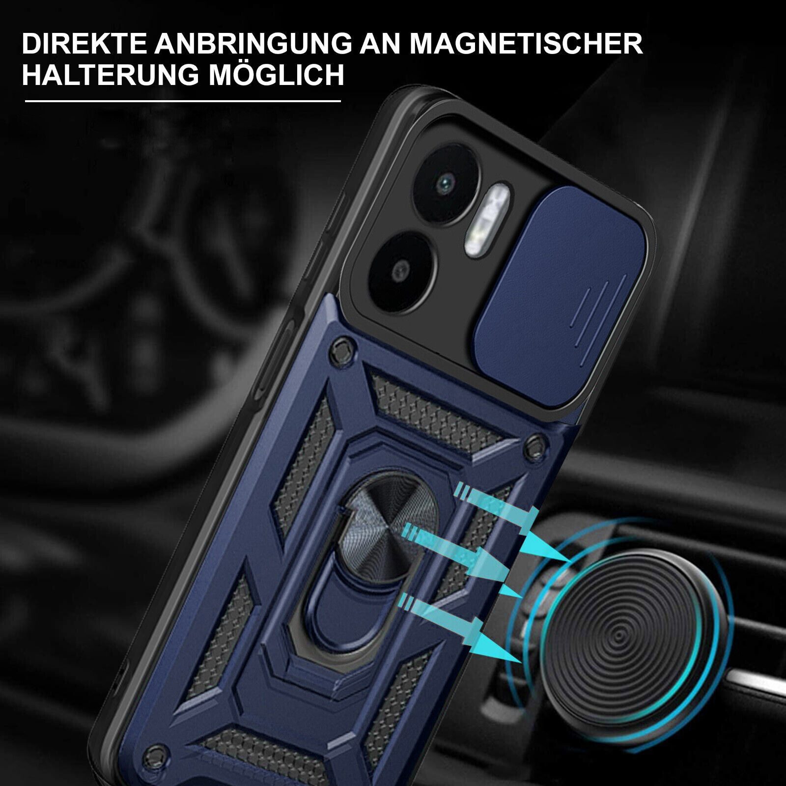 betterfon Handyhülle Panzerhülle für Xiaomi Redmi A1 mit Kameraschutz & Ringhalter, Outdoorhülle mit Smartstand und Silikonkern