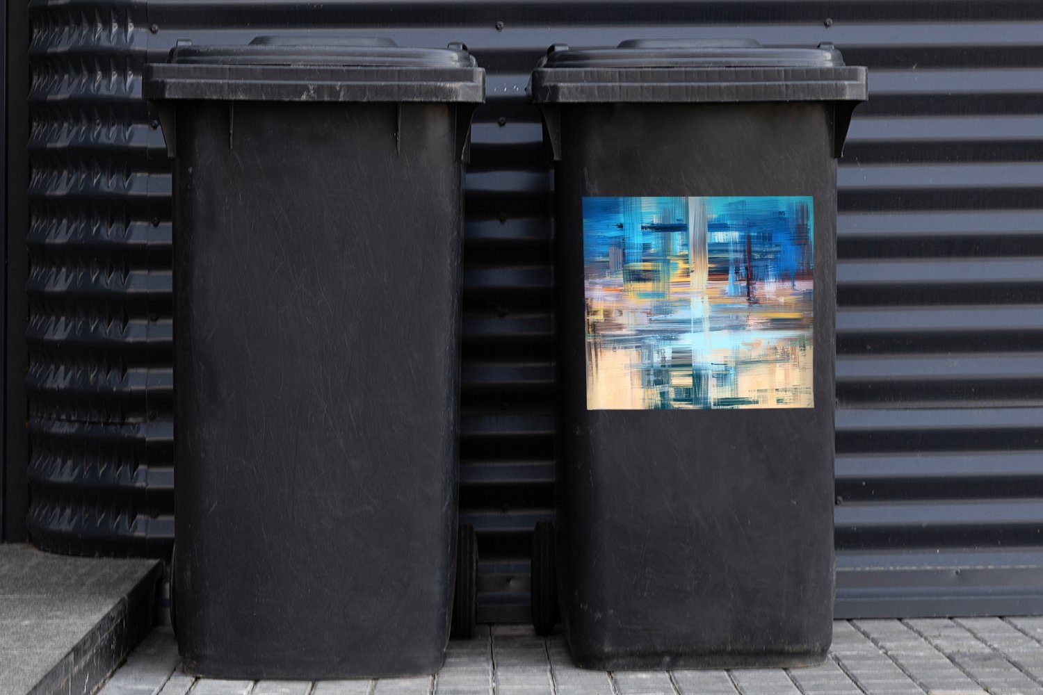 Abstrakt Abfalbehälter Mülltonne, Sticker, Malerei St), Wandsticker - MuchoWow Ölfarbe Mülleimer-aufkleber, - Container, (1