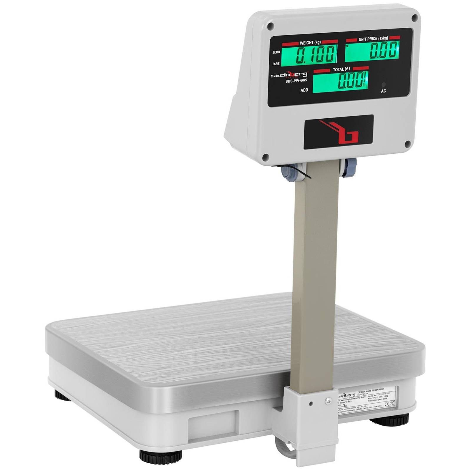 Steinberg Systems Präzisionswaage Kontrollwaage 60 kg / 5 g Preiswaage Ladenwaage Marktwaage Hochanzeige