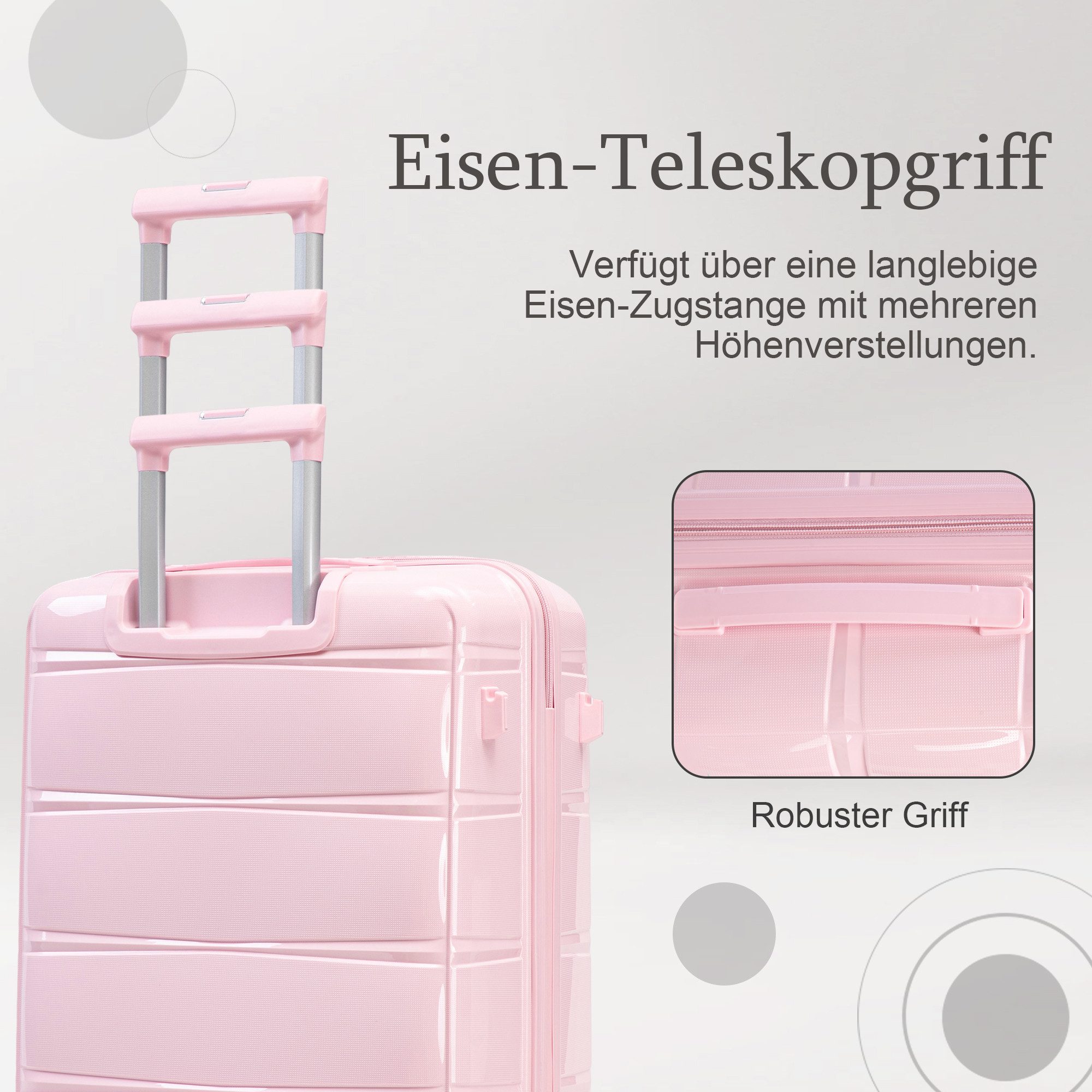 i@home Kofferset 20 Zoll Glänzender PP-Handgepäckkoffer, 360° Leichtlaufrollen, Rosa, 4 Rollen, (1 tlg., 1 Handgepäck), mit Eisen-Teleskopgriff, Leichter Reisek – Bild 5 von 5