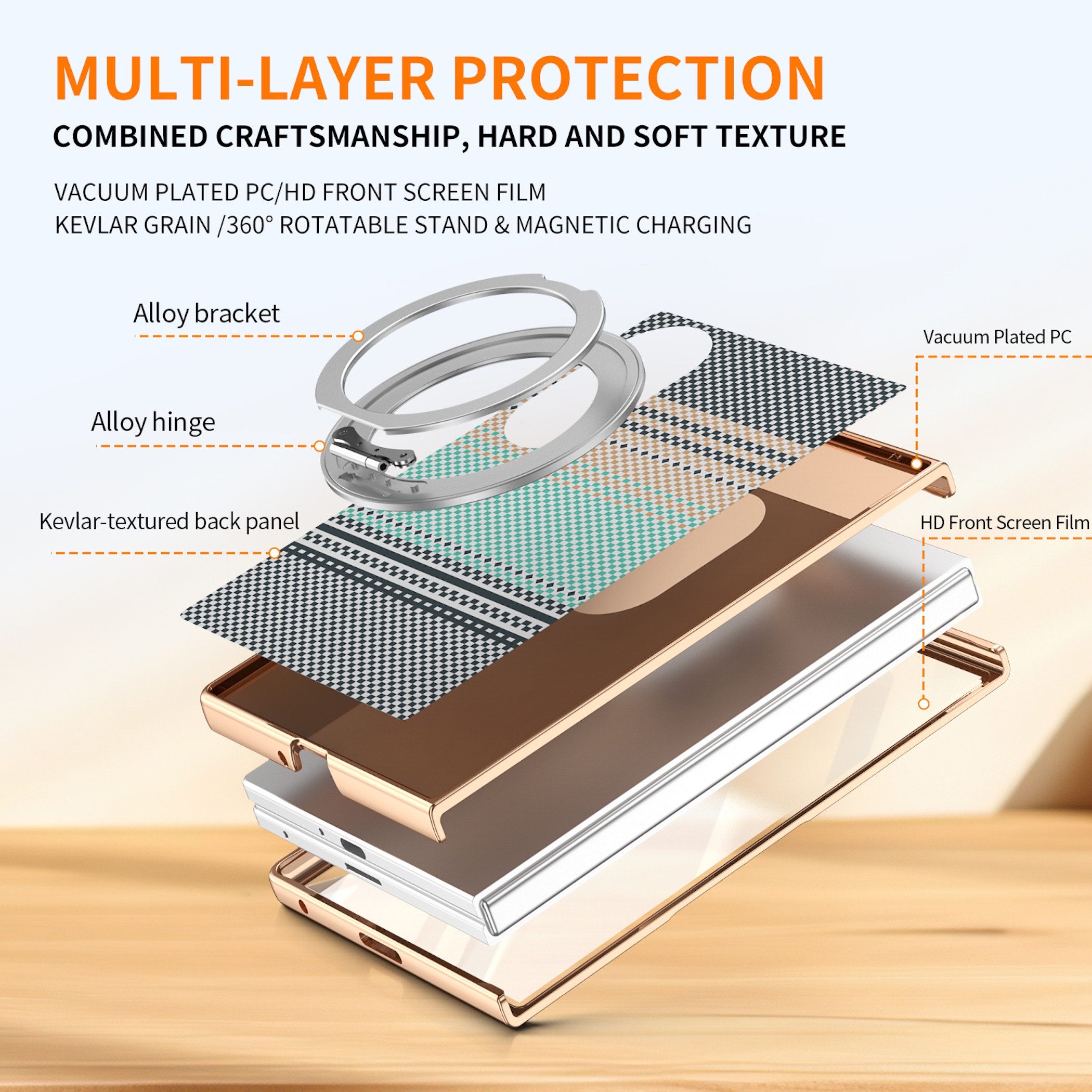 Wigento Handyhülle Samsung Galaxy Z Fold8 5G Dreh Kipp Magnetring H9 Schutzglas Silber 6,90 und 4,1 Zoll, Scharnier Schutz, Displayschutz, erhöhte Ränder, Magne – Bild 2 von 5