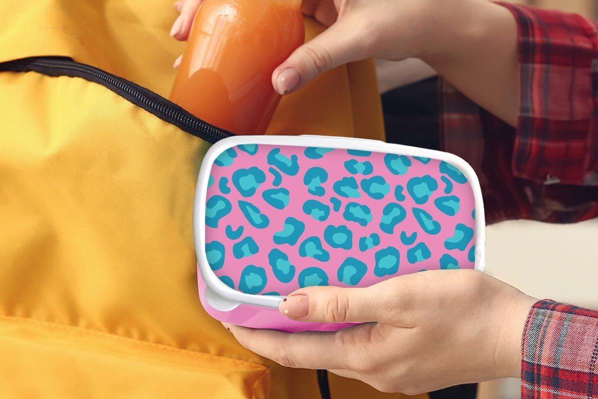 MuchoWow Lunchbox - - Brotbox Kunststoff (2-tlg), Blau Pantherdruck Muster, Brotdose Kunststoff, Kinder, Snackbox, Mädchen, Rosa Erwachsene, für 