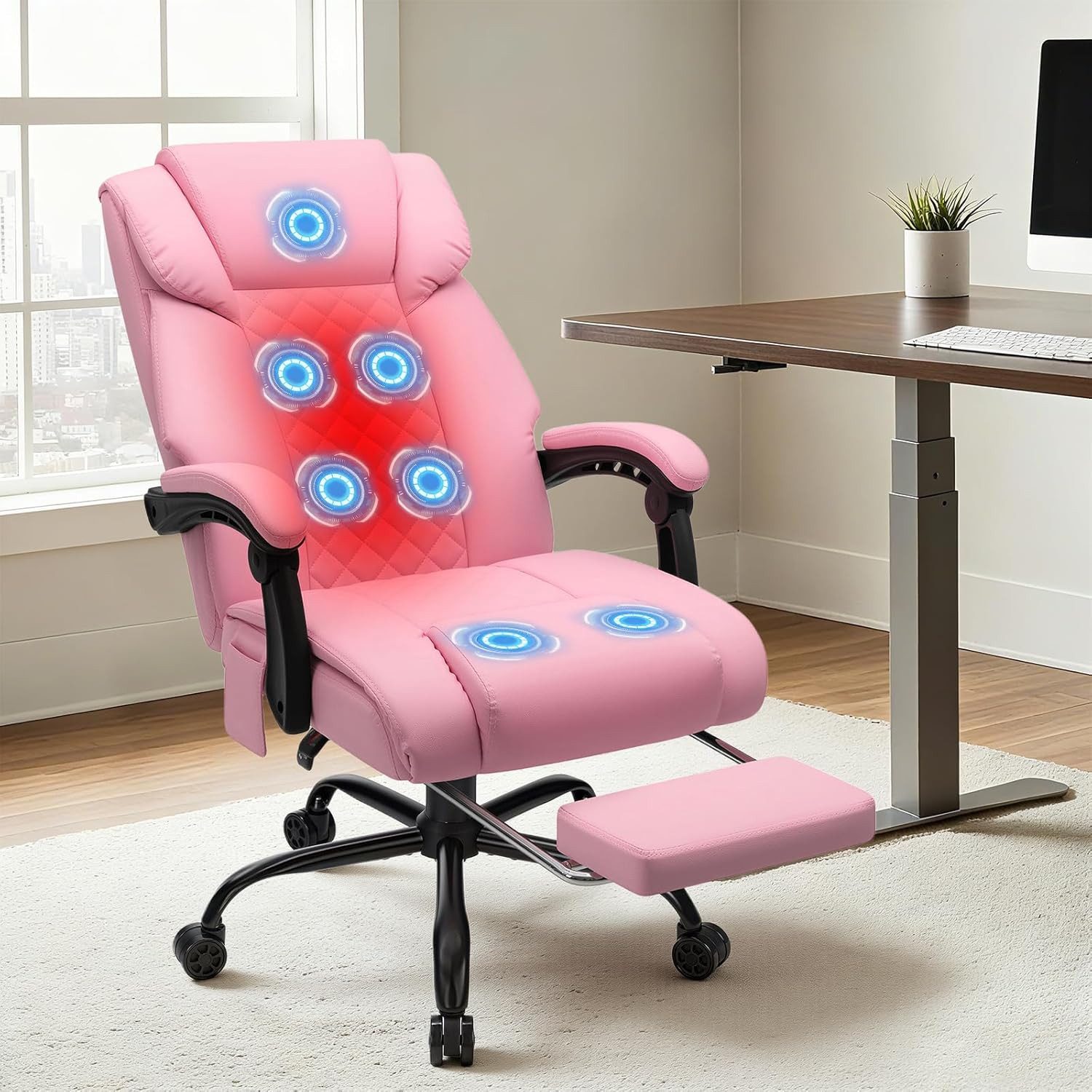Insma Gaming-Stuhl (Ergonomisch Massage-Bürostuhl), mit Heizfunktion, verstellbarer Kopf & Fußstütze bis 180kg