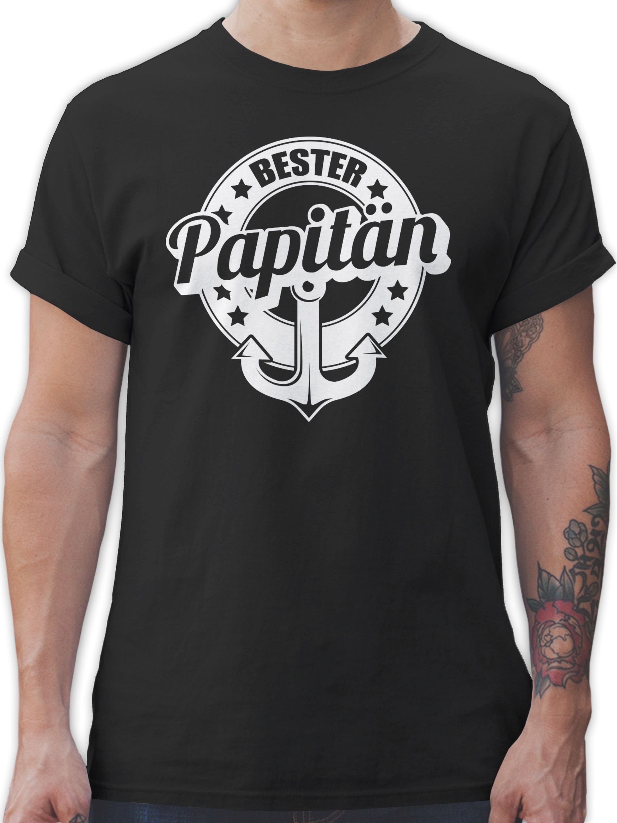 T-Shirt Papitän Papa Shirtracer 2 Geschenk für Vatertag Bester Schwarz