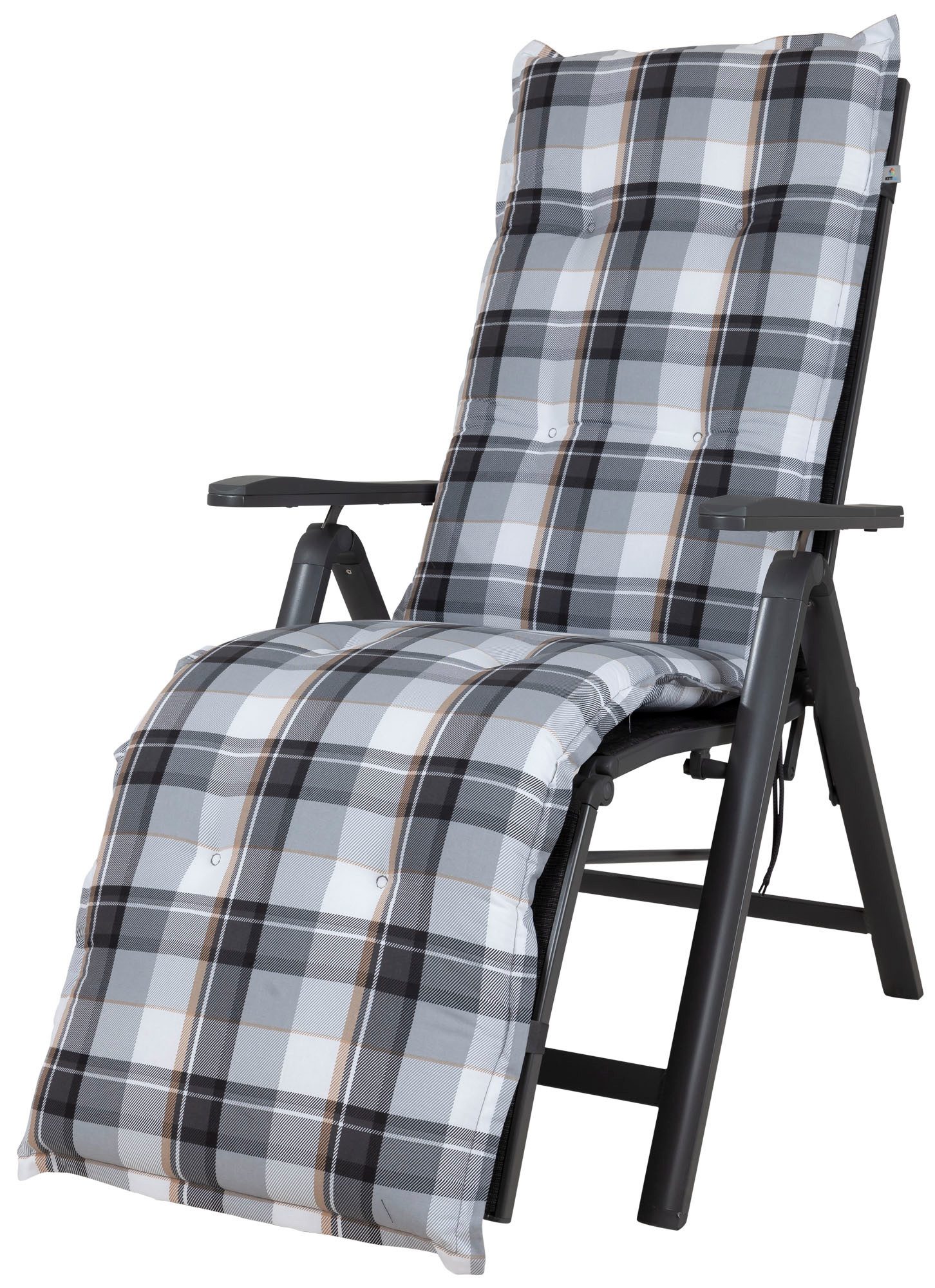KETTtex Sesselauflage Relaxliege Milano 2401 grau-braun-weiß kariert 170x50x6 cm KETTtex
