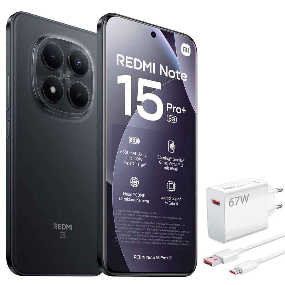 Xiaomi Redmi Note 15 Pro+ 5G 12+512GB Smartphone & 67W HyperCharge Handy (200 MP Kamera)
