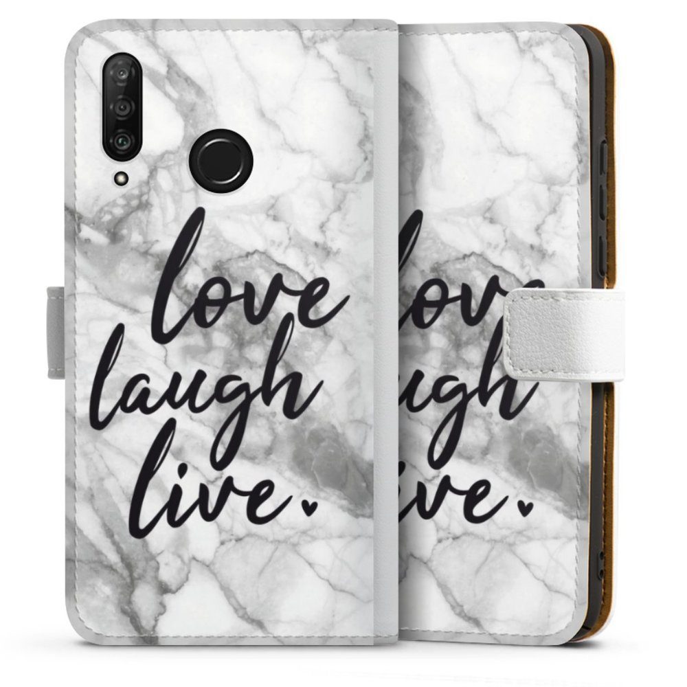 DeinDesign Handyhülle Marmor Sprüche Liebe Love, Laugh, Live Marmor