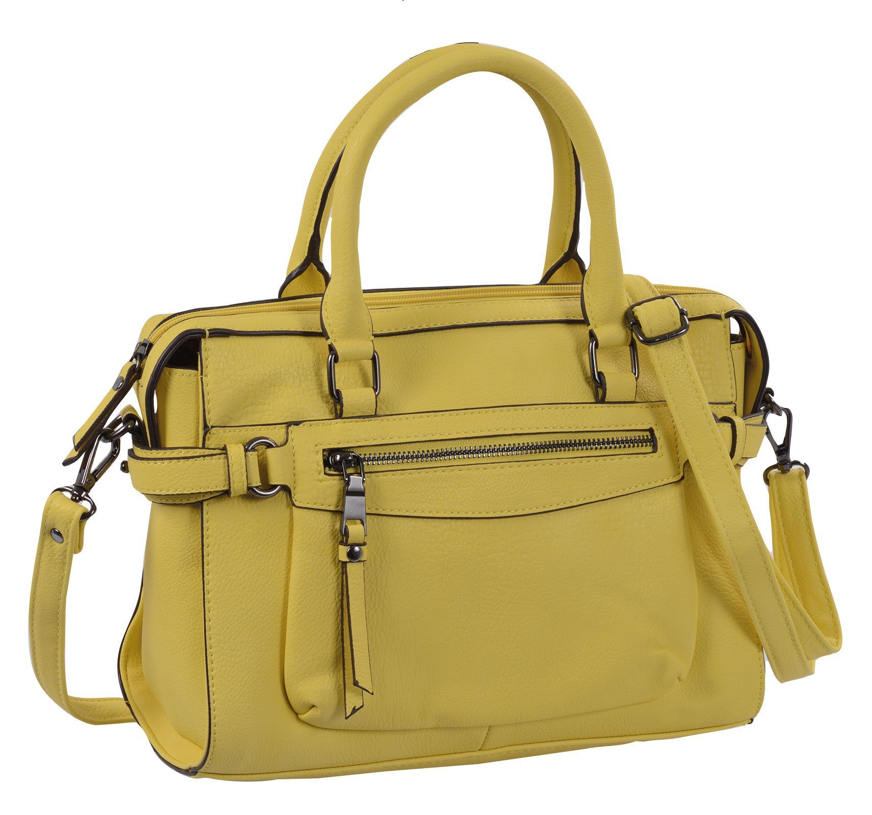 Handtasche mittelgroße gelbe Handtasche mit kurzen und langem Henkel 31x23x13cm