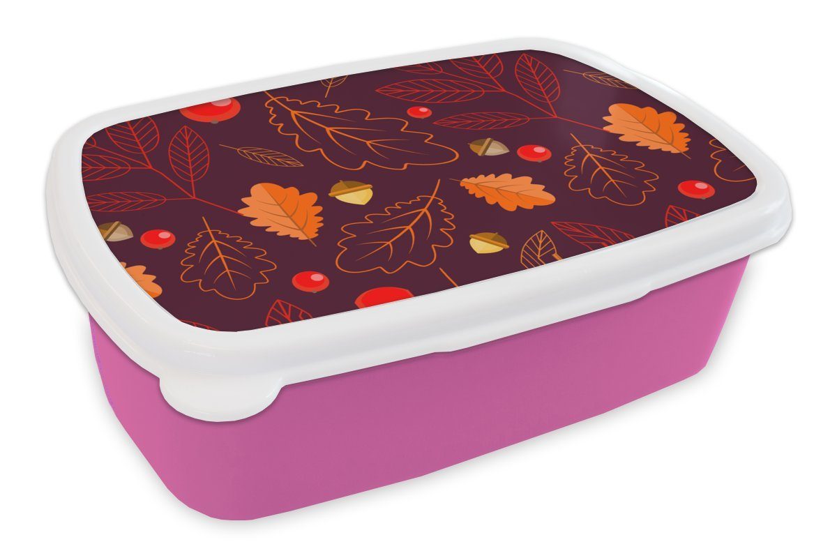 MuchoWow Lunchbox Muster - (2-tlg), Snackbox, Erwachsene, Brotbox rosa - Laub Mädchen, Kunststoff Brotdose Kinder, Kinder, Mädchen - Kunststoff, Kinder - für - Herbst