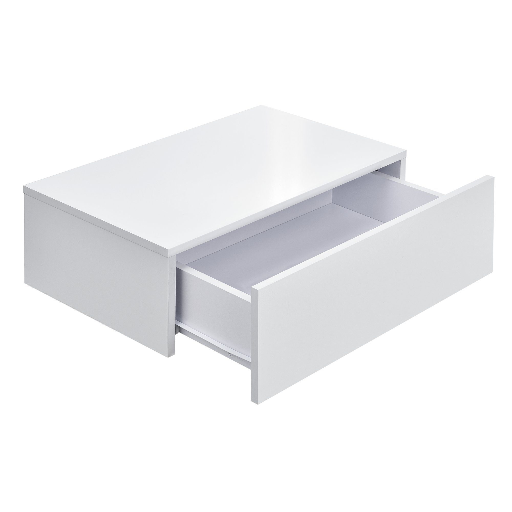 Schublade Weiß, weiß en.casa hochglänzend mit Wandregal, hochglanz Nachttisch »Elverum«