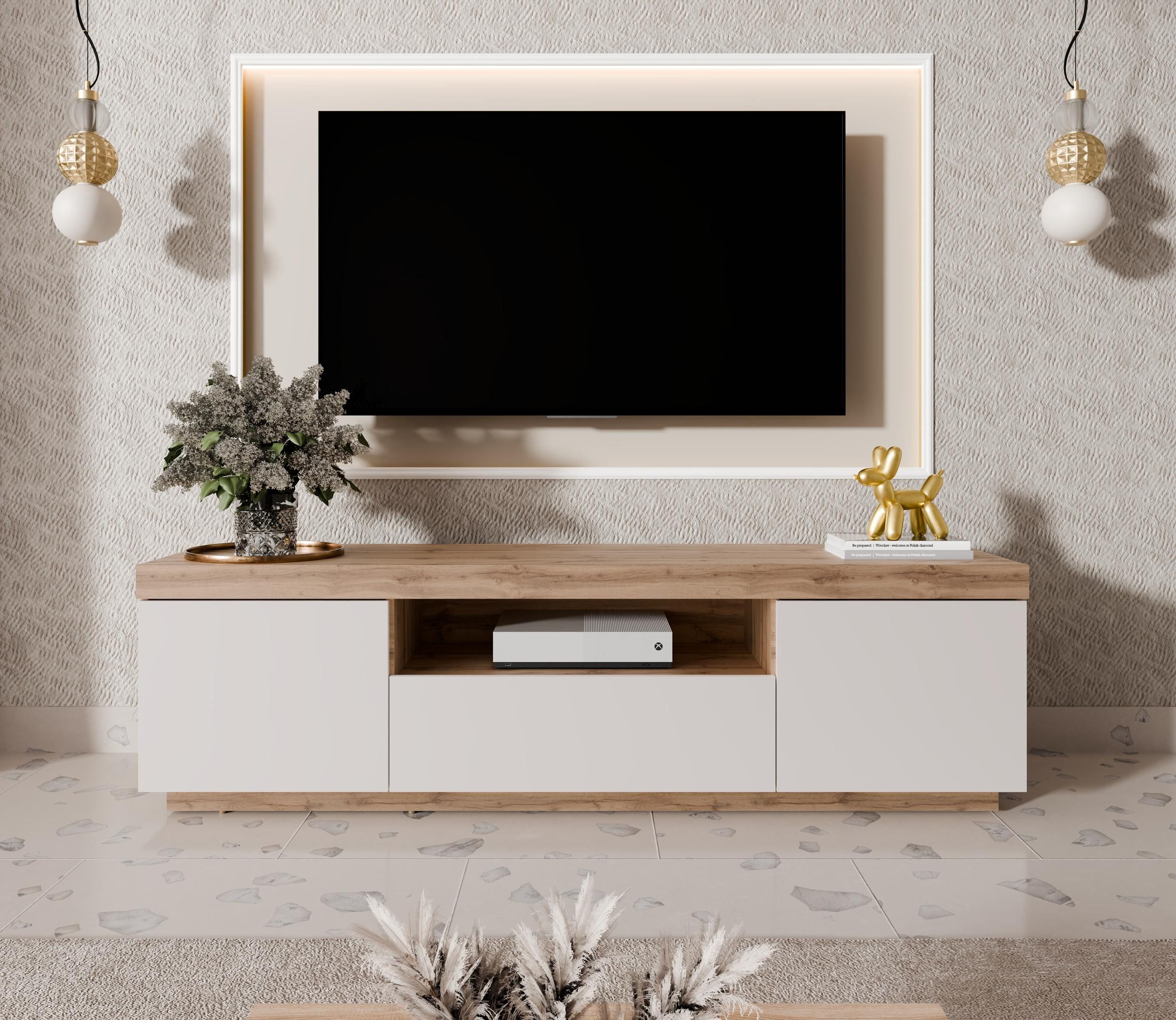 ALLHOUSE24 TV-Schrank WIXI - Wotan Eiche weiße oder schwarze Front TV-Board günstig online kaufen