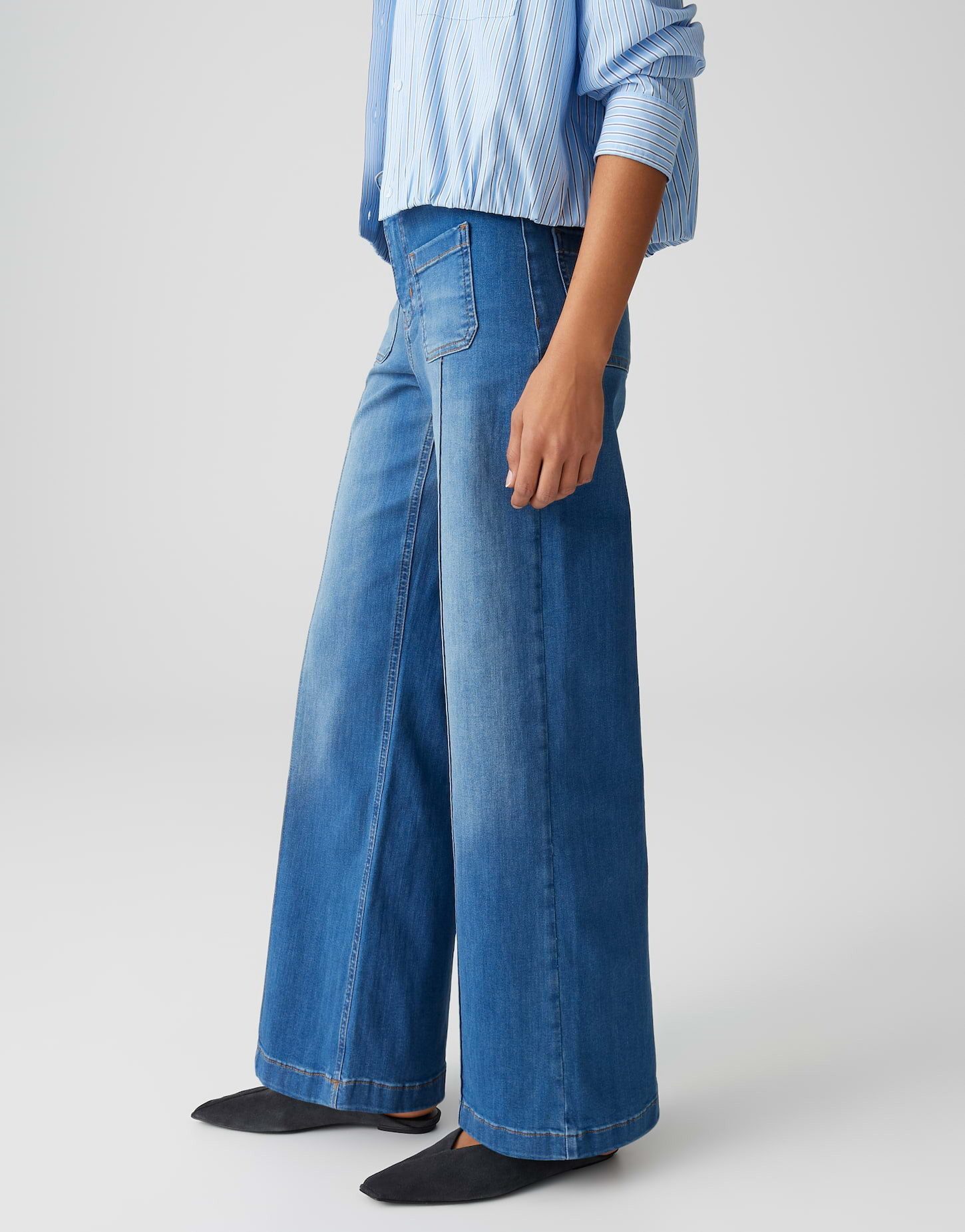 OPUS PANTS Palazzohose MELLY GROOVE aus Dry Indigo® Mid Rise Palazzo Fit, Long, leichte Used-Effekte