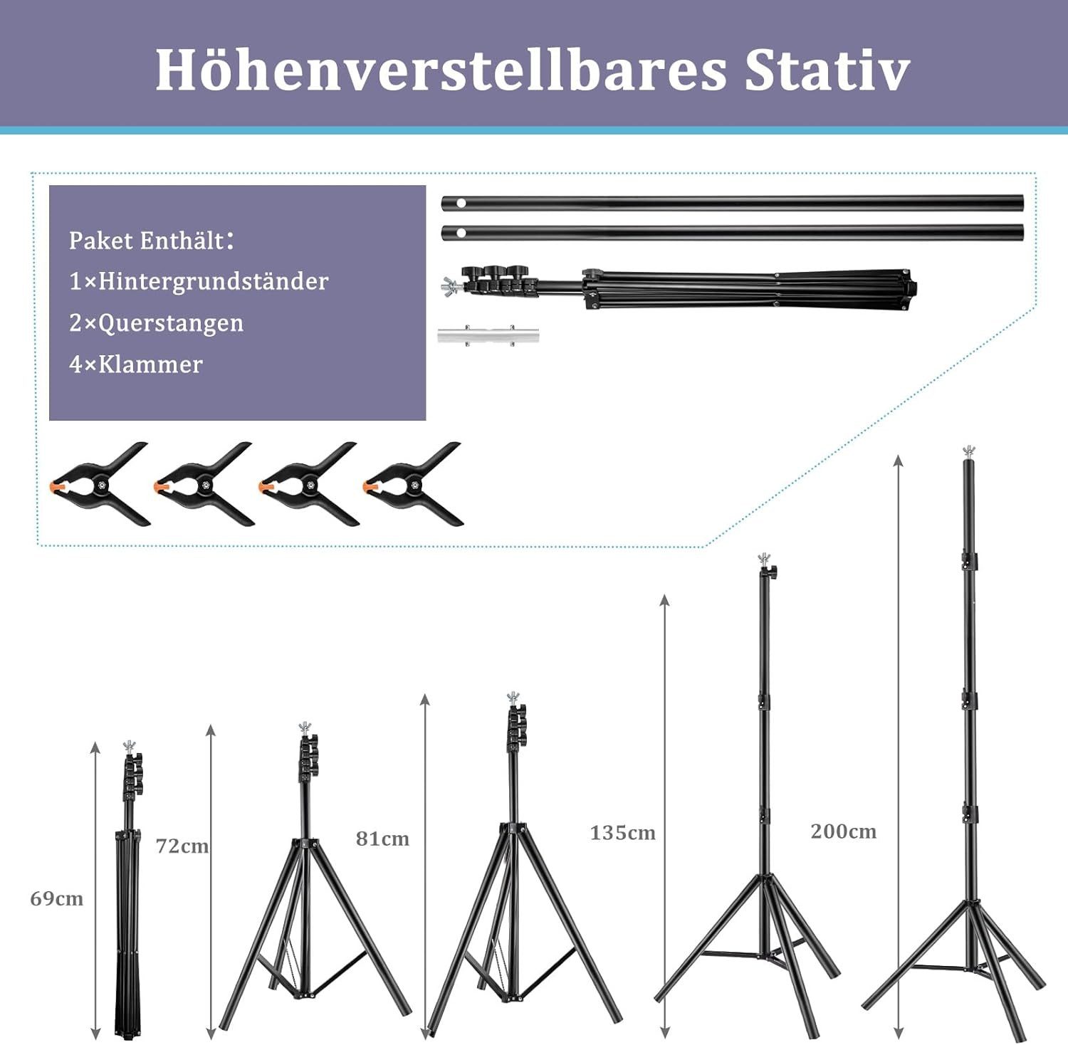 Youyijia Blitz-Halterung Background Stand 2 x 1.5 m Photo Background Stand Height Adjustable