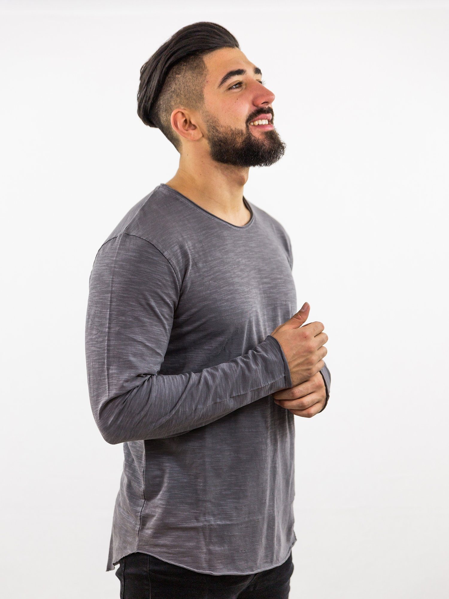 DAILY´S Langarmshirt KAYNE: Herren Longsleeve mit Leinenstruktur aus Biobaumwolle Loft