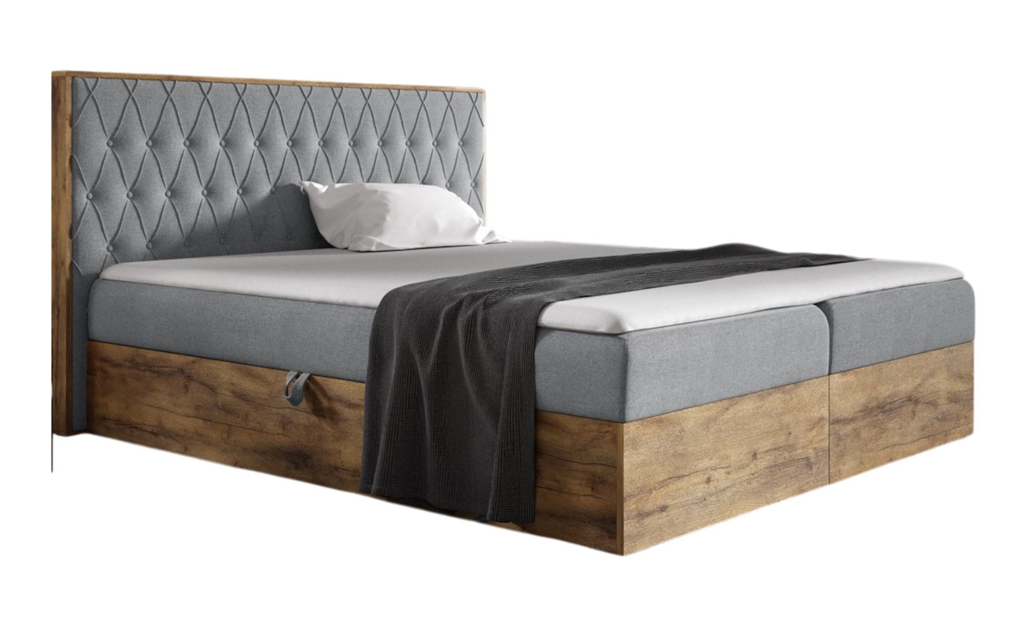 Fun Möbel Boxbett Schlafzimmerbett BROMIA Überlänge (220cm) in Stoff Faro (auch in Standardlänge erhältlich, inkl. Kaltschaumtopper und Topper), Lancelot-Eiche-Optik