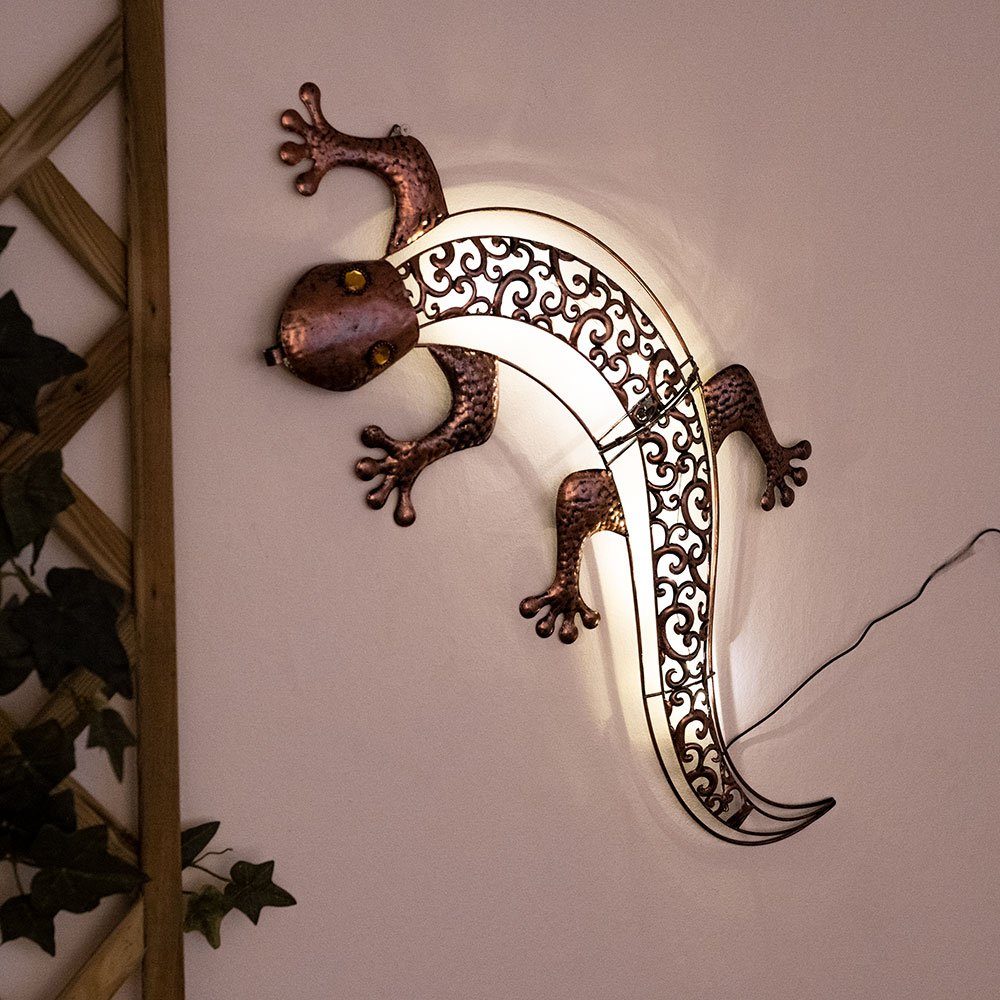 Haushalt International LED Wandleuchte, LED-Leuchtmittel fest verbaut, Warmweiß, Außenlampe Solar Wandleuchte Gecko braun 10x LED warmweiß H 69 cm